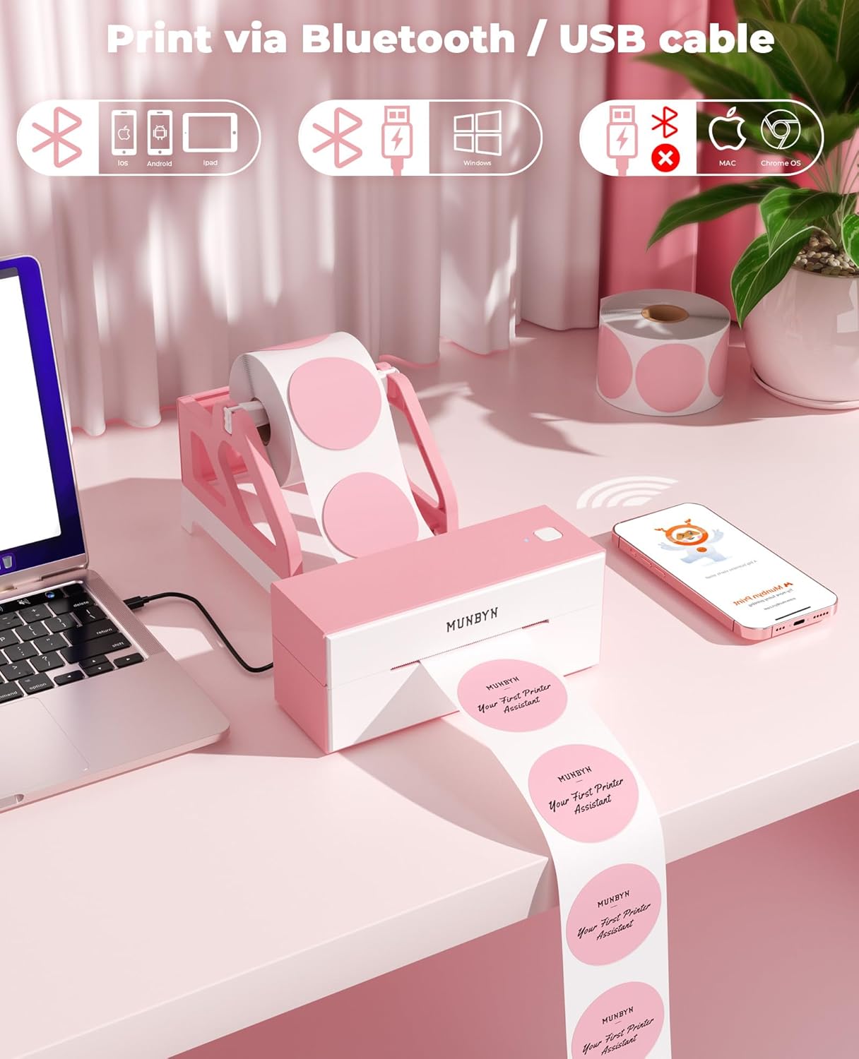 MUNBYN Bluetooth Thermal Label Printer, 4x6 Shipping Label Printer for Shipping Packages, Compatible with iOS, Android, PC, Mac, Chrome OS, Etsy, Ebay, Shopify, Amazon, USPS and More