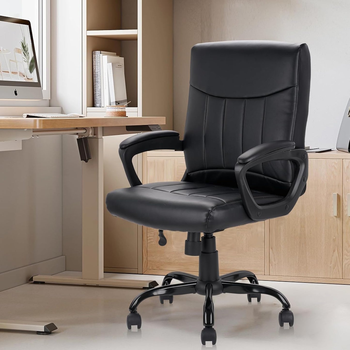 CLATINA Mid Back Leather Office Executive Chair with Lumbar Support and Padded Armrestes Swivel Adjustable Ergonomic Design for Home Computer Desk 8 Pack