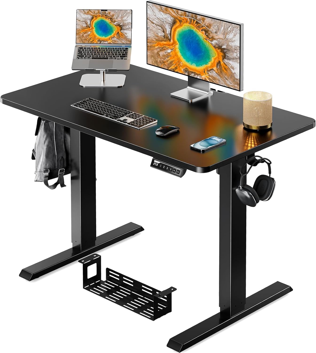 ErGear Whole Piece Standing Desk, 40x24 inch Adjustable Stand Up Desk with Cable Management Tray, Electric Computer Workstation for Home Office, Black, EGESD63B