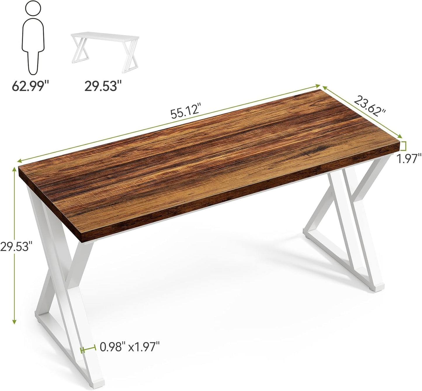LITTLE TREE 55 Inch Large Simple Industrial Computer Desk Study Writing Table Home Office Workstation,Brown