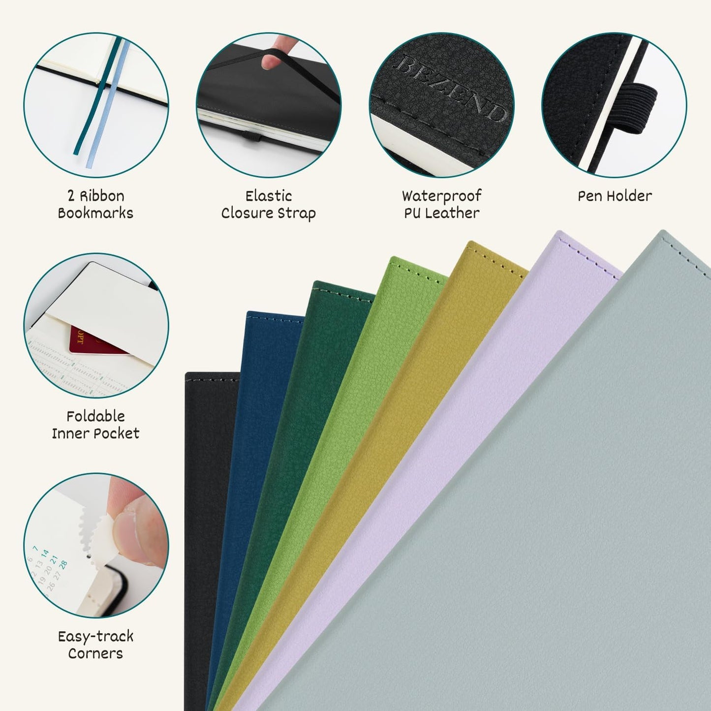 BEZEND Pocket Planner 2025-2026 Weekly with 2 Columns, 18-Month Academic Calendar (Jul 25-Dec 26), Life Work Appointment, Storage Pocket, Pen Holder, PU Leather Hardcover 3.5" x 6" - Mustard