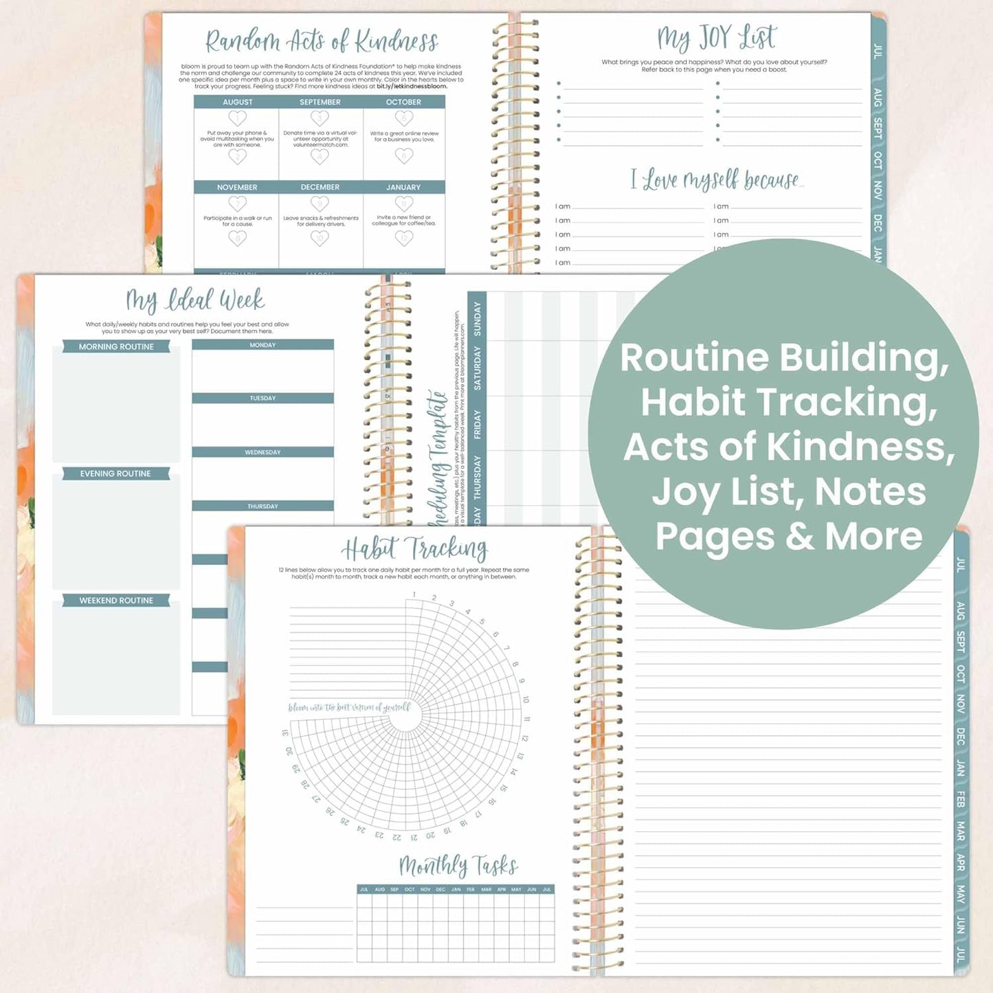 bloom daily planners 2025-2026 (8.5" x 11") Academic Year Day Planner (July 2025 - July 2026) - Weekly & Monthly Dated Agenda Organizer with Stickers & Tabs - Painted Peonies