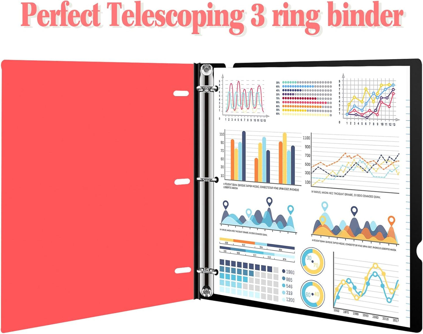 INFUN Telescoping 3 Ring Binder, Portable Plastic 0.75 inch 3 Ring Binder with Telescoping Spine and Foldable Front Cover Holds 8.5" x 11" Paper for School,Office and Homes-Red