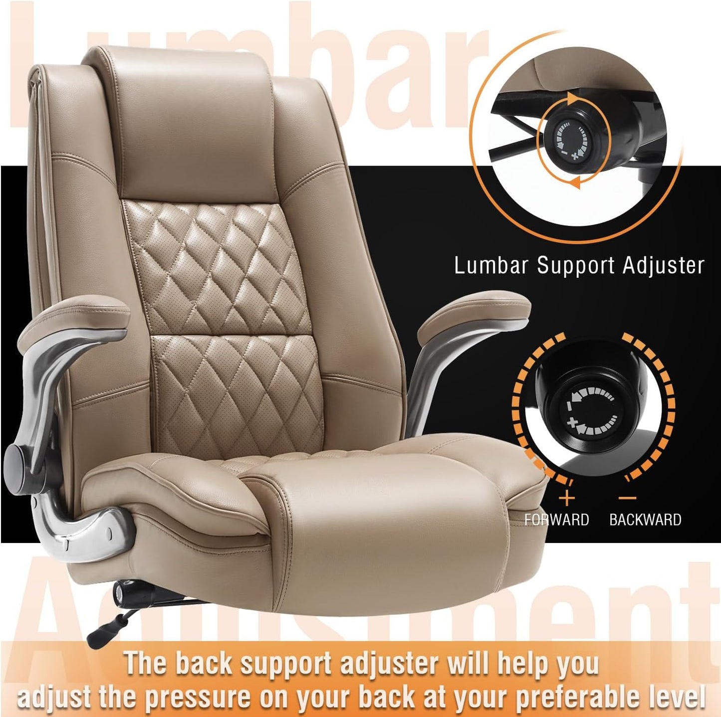 EZAKI High Back Office Chair-Flip-up Arms Executive Computer Desk Chair, Built-in Lumbar Support Thick Padded Adjustable Rock Tension Ergonomic Design for Back Pain