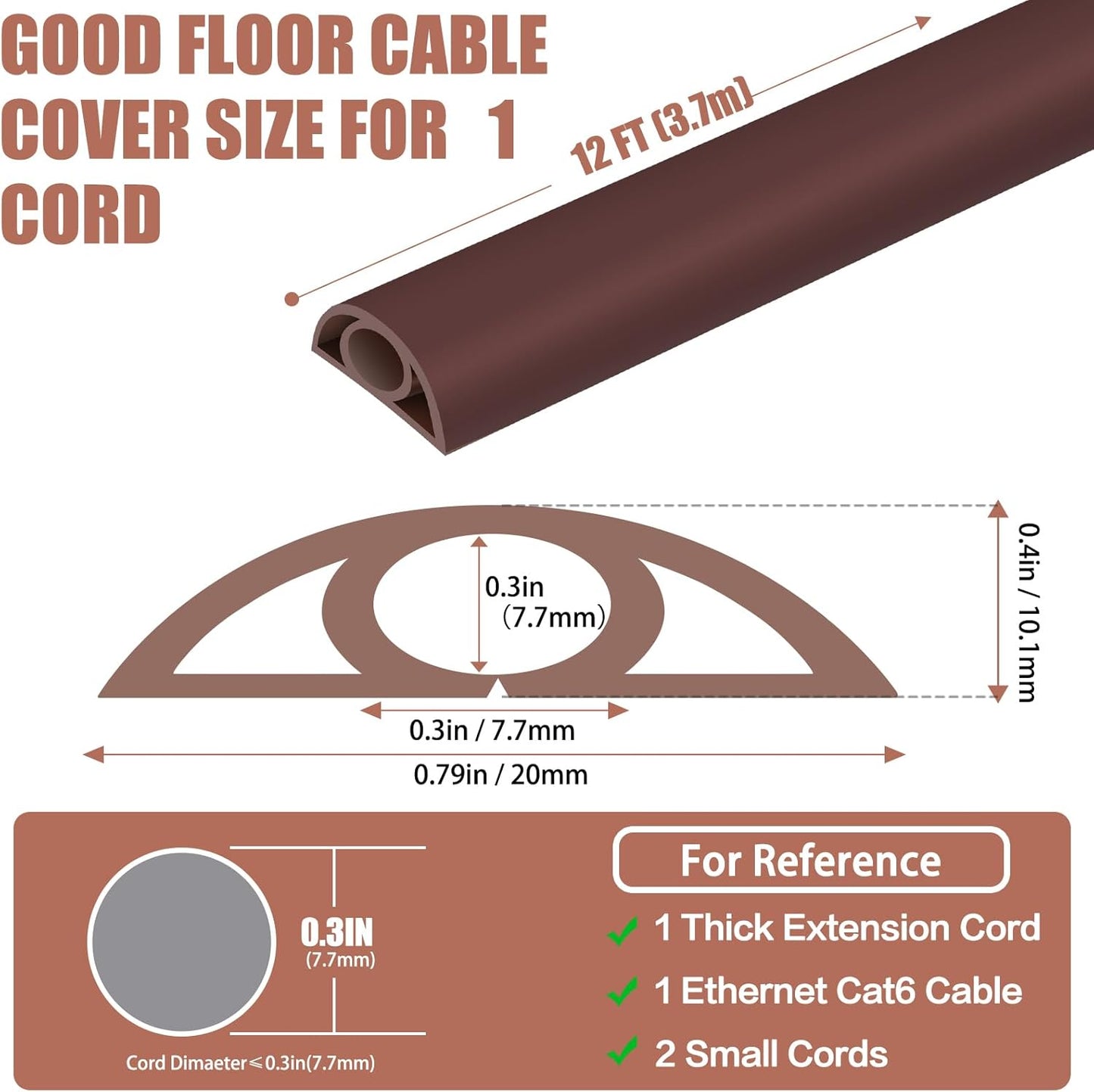Floor Cord Covers for Wires 12FT Cable Hider Wire Cover Self Adhesive Cord Hider Floor for Offices, Homes, Workshops, Warehouses Cable Cavity 0.3" W x 0.3" H