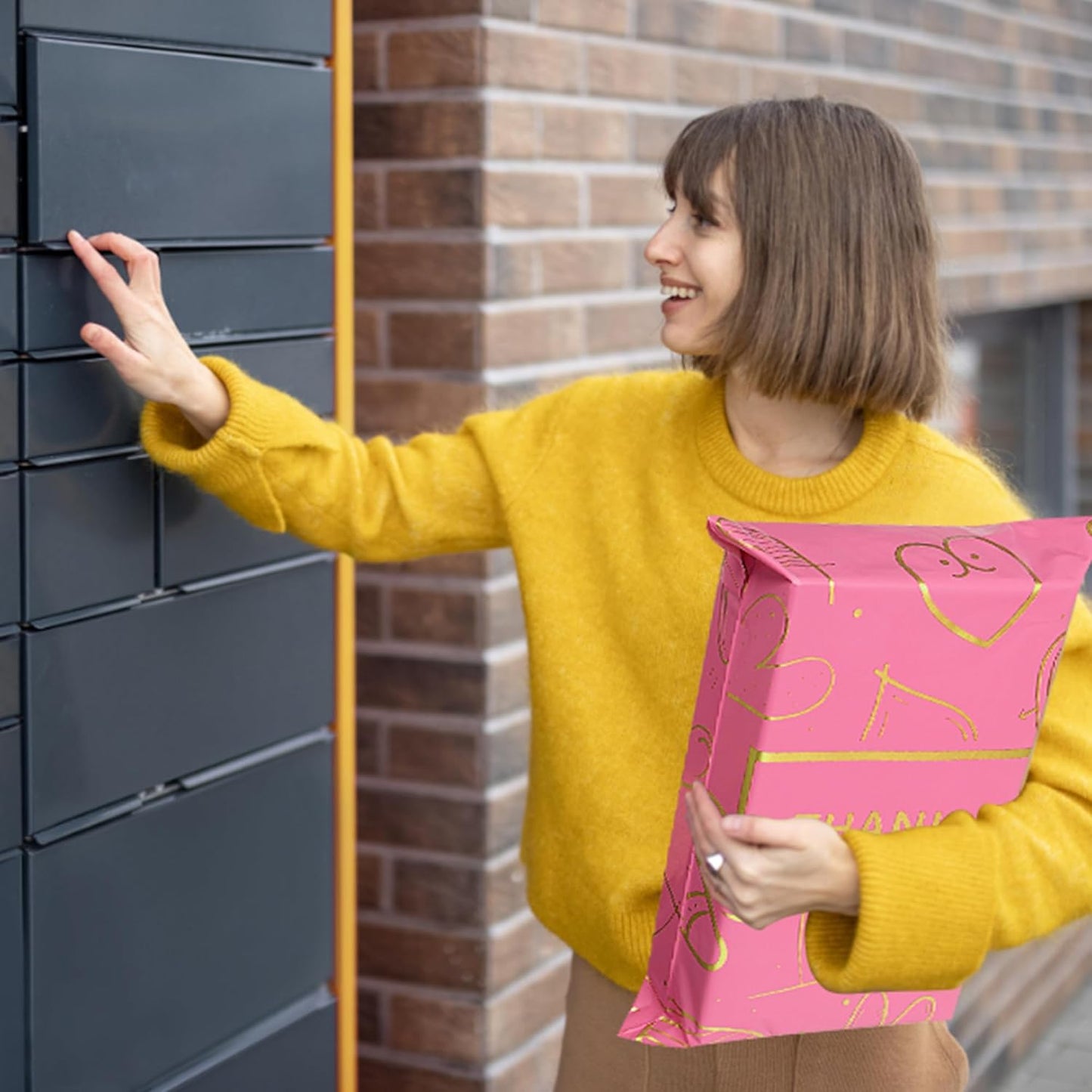 Thank You Poly Mailers 14.5x19 Inch 50 Pcs - Heart Printed Shipping Bags, 2.4mil Thickness, Waterproof and Tear Resistant Mailing Envelopes, Self-Sealing Packaging Bags for Clothing