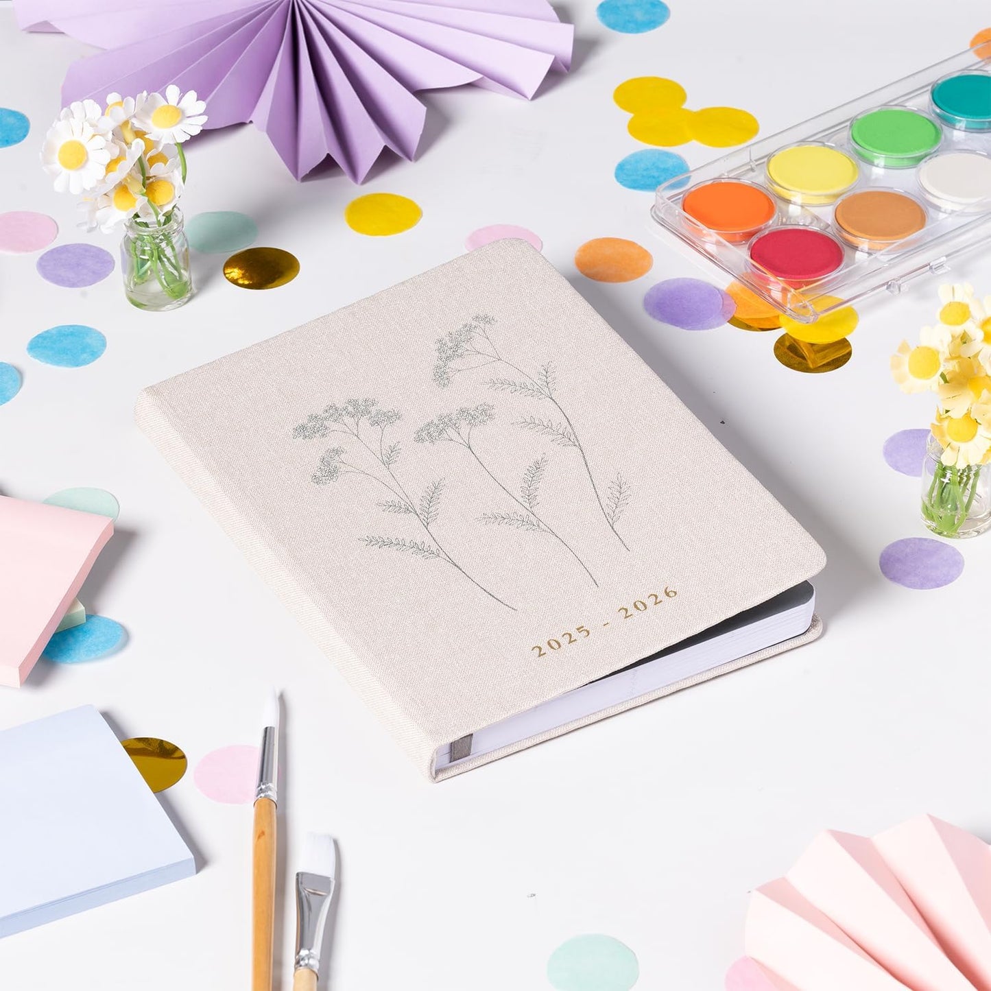 2025-2026 Eccolo 18 Month Linen Bound Planner, Monthly & Weekly Pages (5.25 x 7.75" - July 2025 to Dec 2026 - Delicate Floral)
