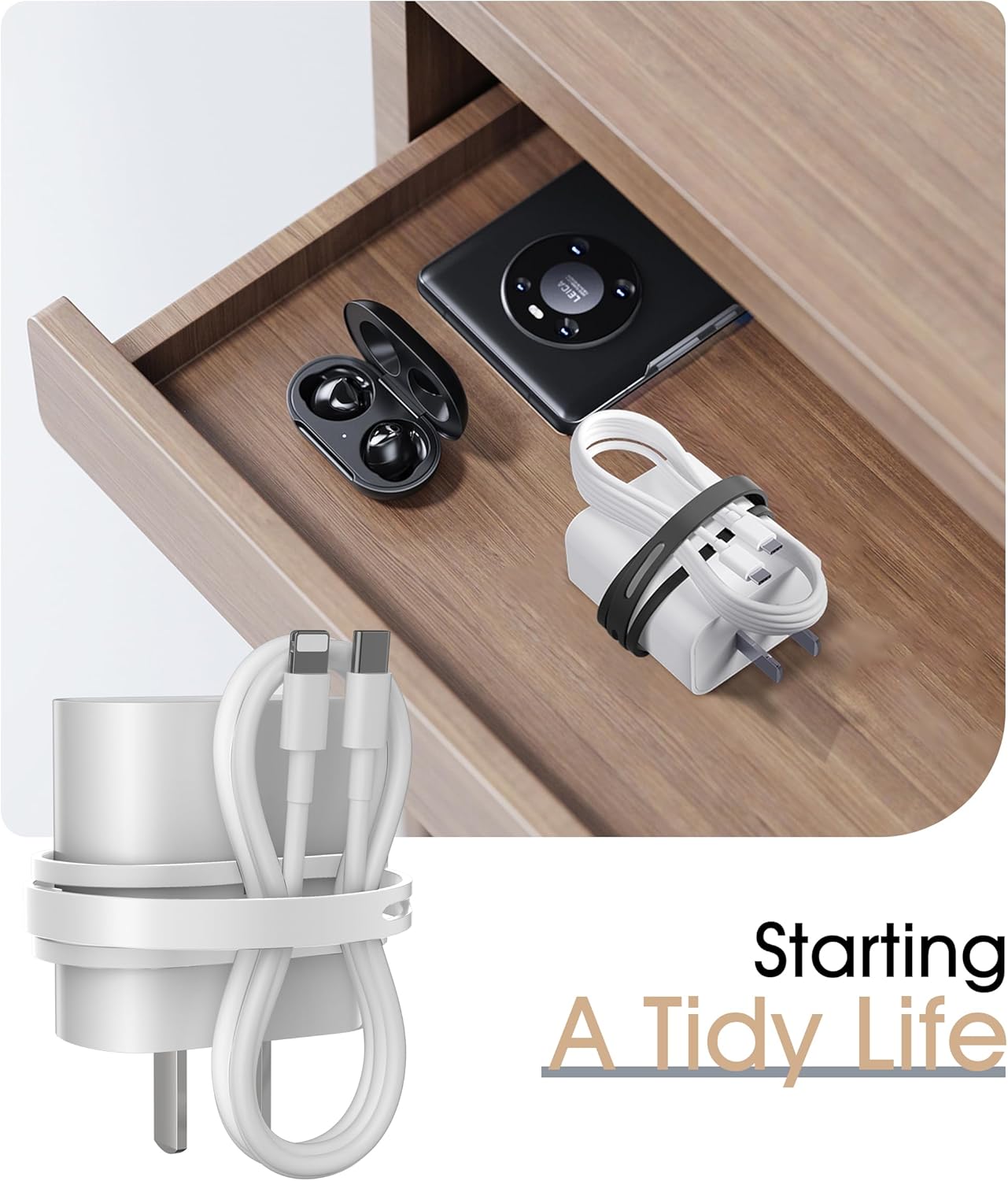 Nearockle Latest Double-Sided Silicone Cable Ties, 16Pcs Reusable Cord Organizer for Bundling Phone Charger and USB Cable, Multifunctional Organizer for Travel Home (Multi)