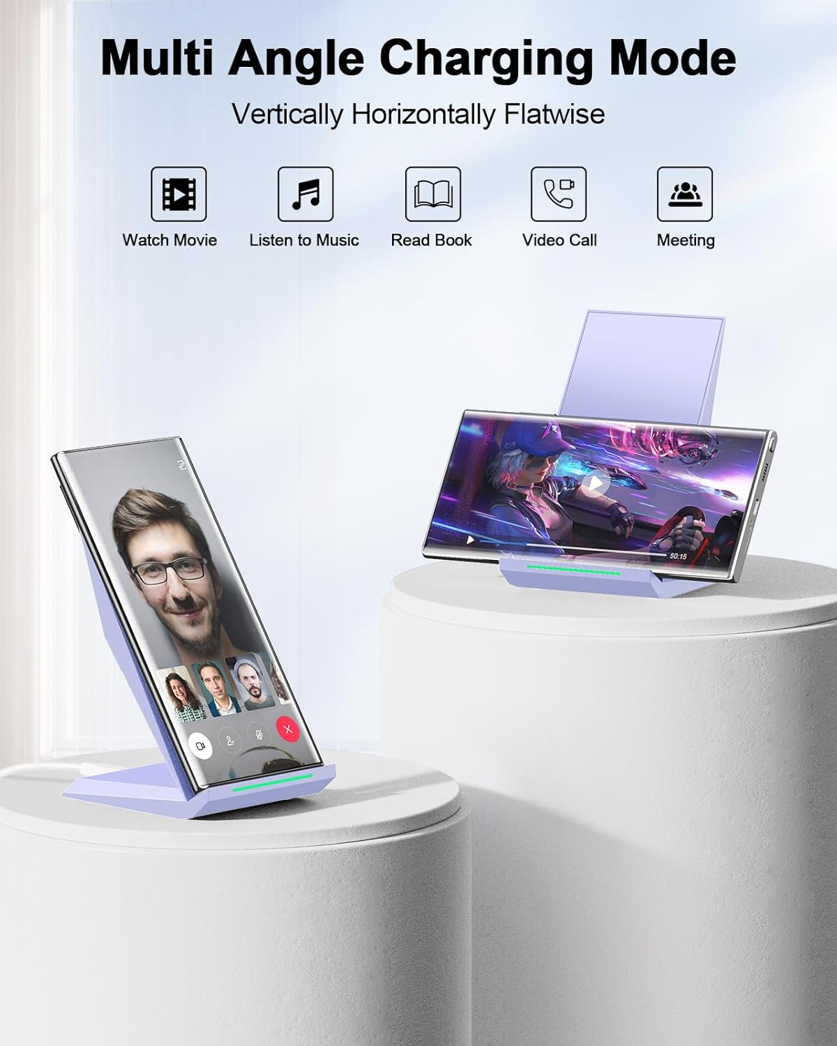 NANAMI Wireless Charger - Fast Qi-Certified Wireless Charging Stand Compatible Apple iPhone 17/17 Pro/17 Pro Max/16/15/14/13/12 Pro, Desktop Phone Charger for Samsung Galaxy S25/S24/S23/S22/S21