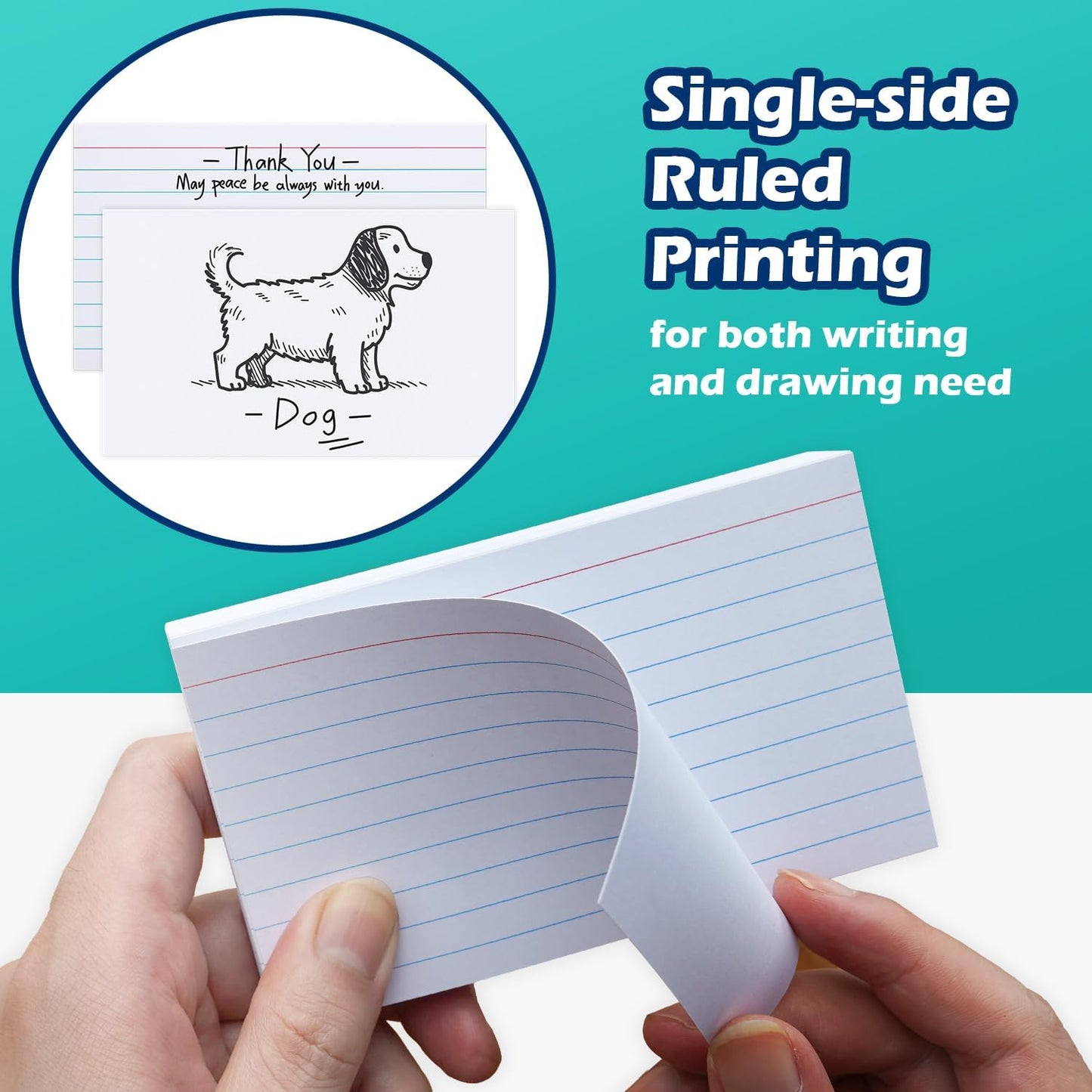 Index Cards 3x5 Lined Ruled Flash Note Cards 3" x 5", White, 100 Count, 200 GSM Heavy Weight
