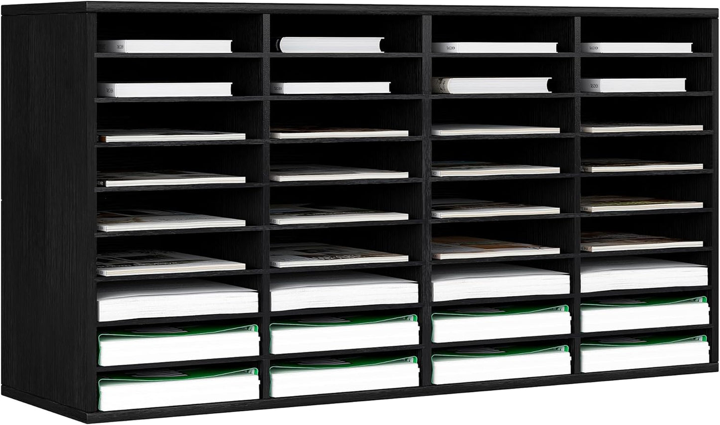 EasyPAG Mail Organizer Countertop, Wood Literature Organizer with Adjustable Shelves, Student Classroom Mailbox for School, Desktop Paper Sorter for Office Home, 36 Compartments, Black