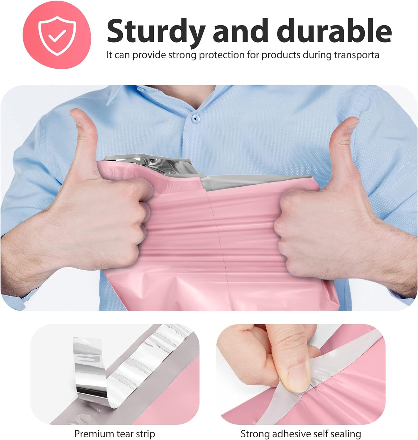 Fuxury Poly Mailers 12x15.5Inch 50 Pcs, Waterproof Shipping Bags for Clothing, Strong Adhesive Shipping Envelopes for Small Business, Self Seal Mailers Poly Bags Mailing Envelopes Light Pink