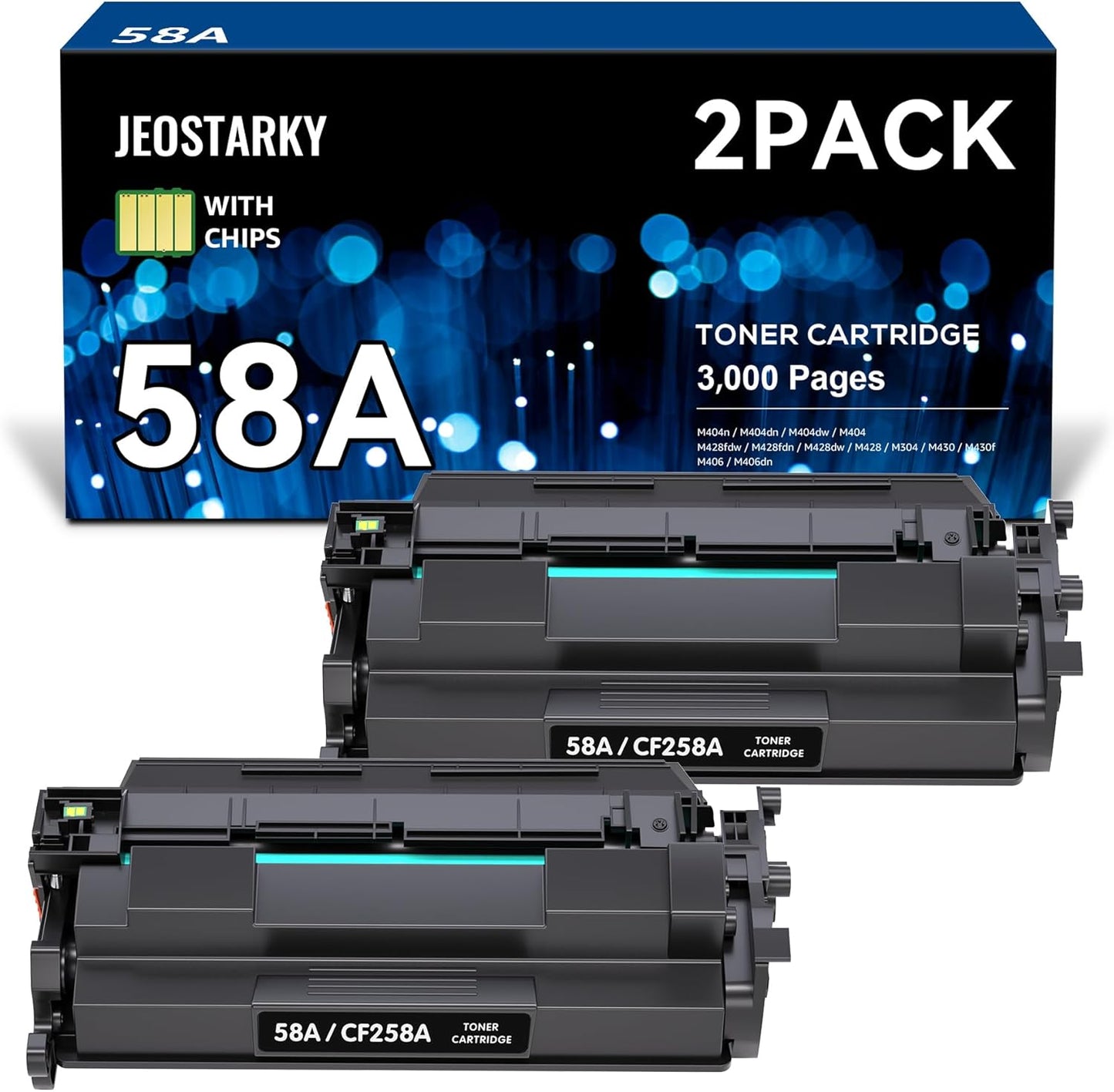 Compatible 58a hp Toner Cartridge Replacement for HP 58A CF258A 58X CF258X (with chip) Toner Cartridge for Laserjet Pro MFP M428fdw M404n M428fdn M404dn M430 Printer(2 Black)