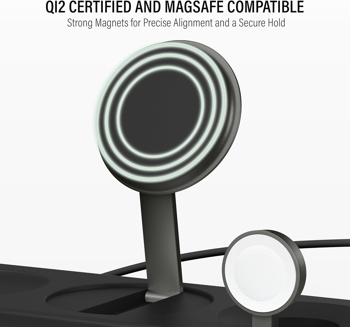 Nimble Podium 3-in-1 Wireless Charging Station for Apple, Qi2-Certified 15W Magsafe Charger Stand, Wireless Charger for iPhone 17 16 15 14 13 - Apple Watch - Airpods Series (Charger & USB-C Included)