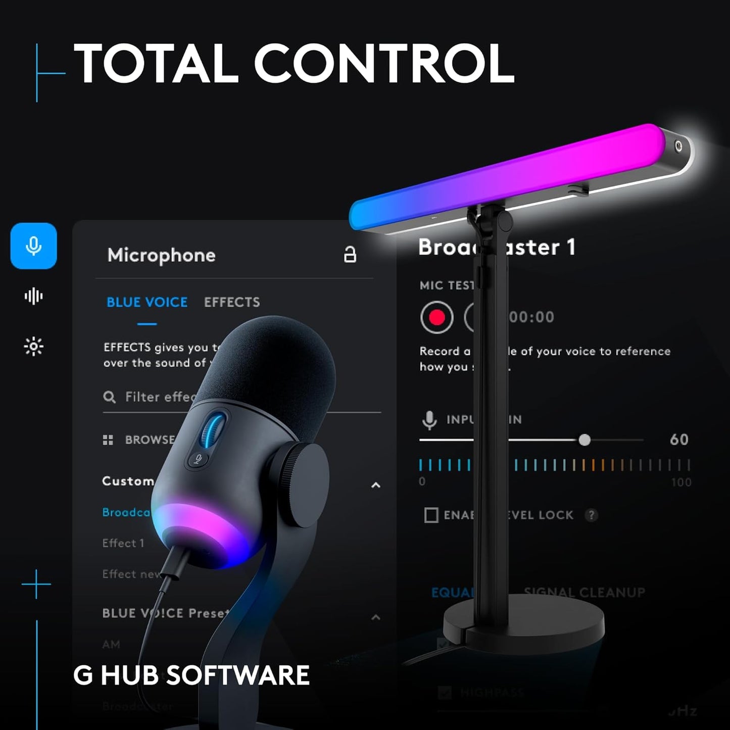 Logitech G Litra Beam LX Premium Dual-Sided RGB LED Streaming Key Light + Yeti GX Dynamic RGB Gaming Microphone with LIGHTSYNC, USB