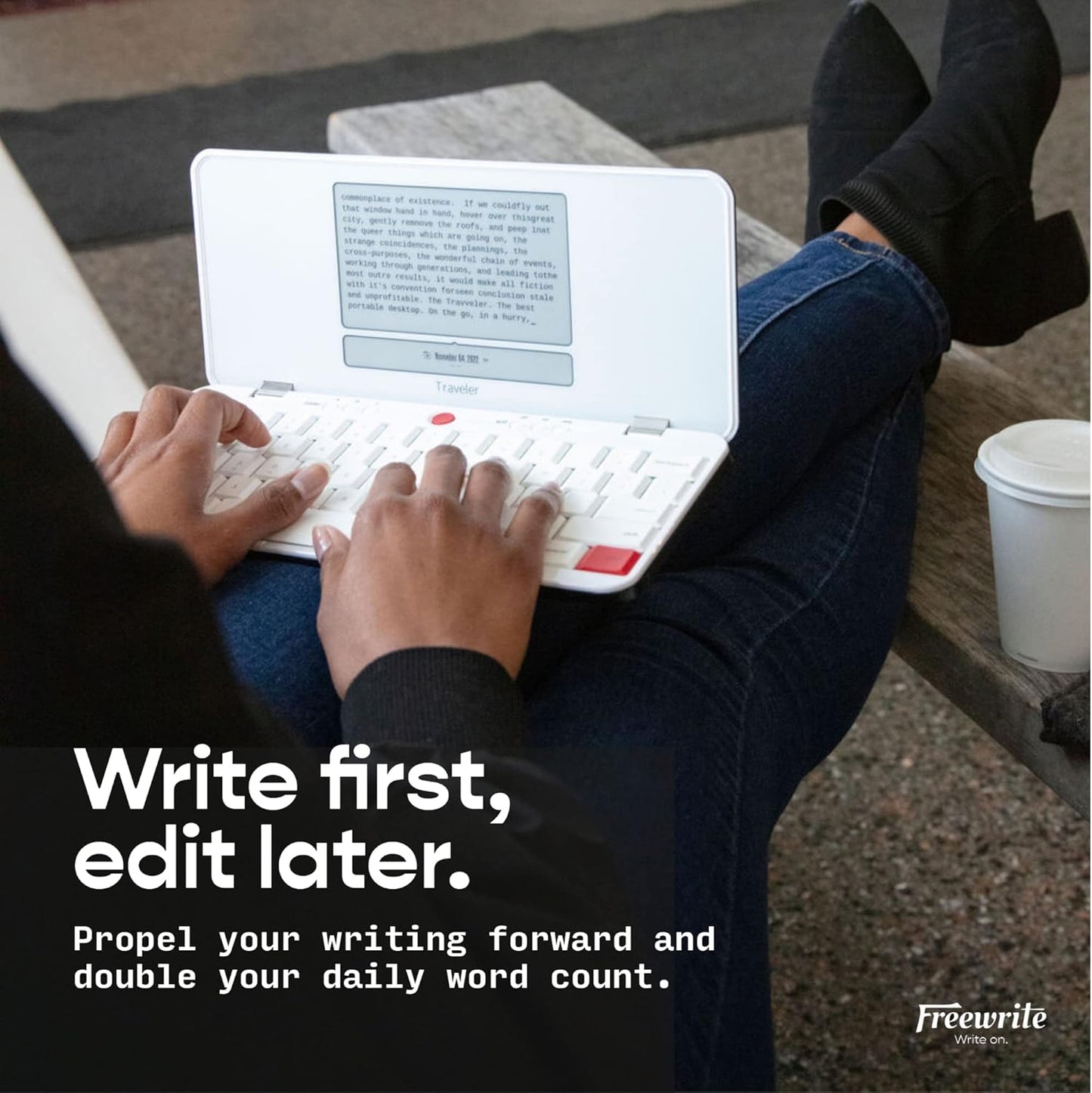 Freewrite Traveler | Lightweight and Portable Typewriter with E Ink Digital Screen for Distraction-Free Drafting | Word Processor with Wifi Cloud Sync and Long Battery Life for Writers on the Move