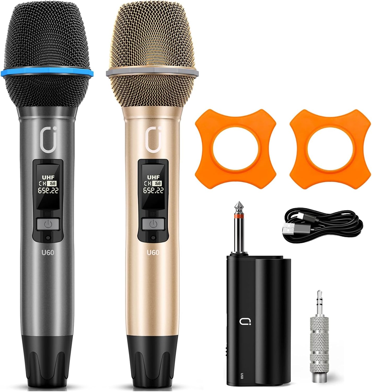 Wireless Microphones for Karaoke: Dual Professional Karaoke Microphone for Singing, Rechargeable Dynamic UHF Mic System with Receiver for Church, Party, Meeting, Speech, PA System, Plug and Play