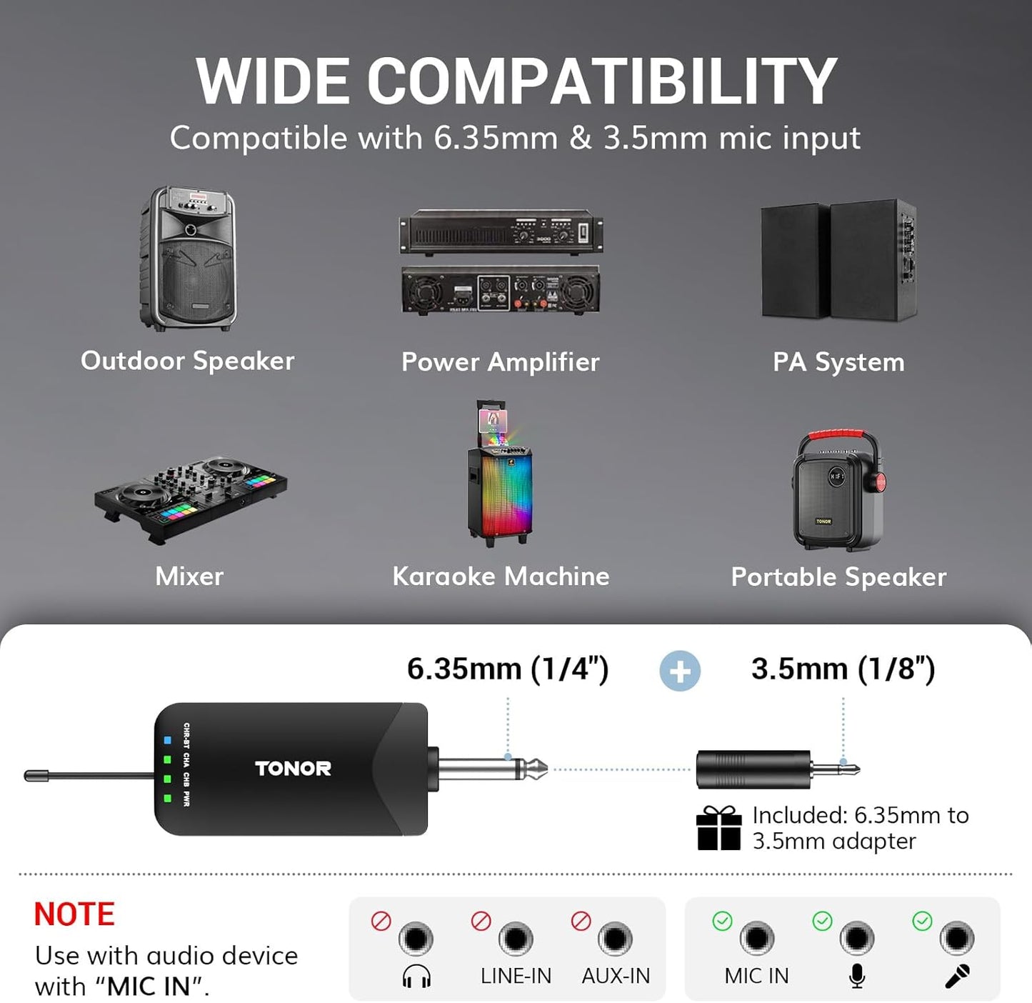 TONOR Rechargeable Wireless Microphones, Metal Bluetooth Handheld Cordless Mic System with Receiver, 2x25 UHF Professional Dynamic Mic for Karaoke, Church, Singing, Wedding, Meeting, DJ, 328ft TW720