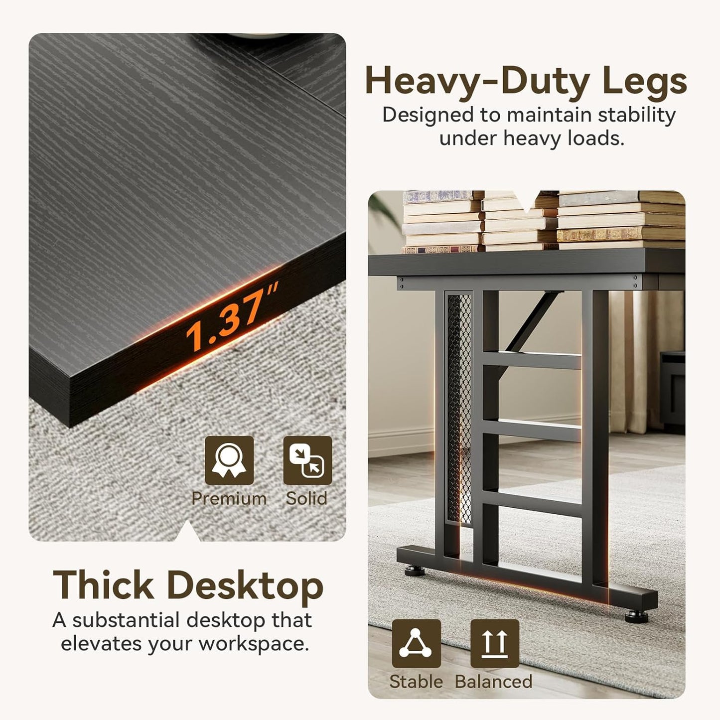 Coleshome 78 Inch Executive Desk with USB Ports, Large Computer Desk with Extra Thick, Long Mordern Office Desk, Workstation Business Furniture for Home Office, Black