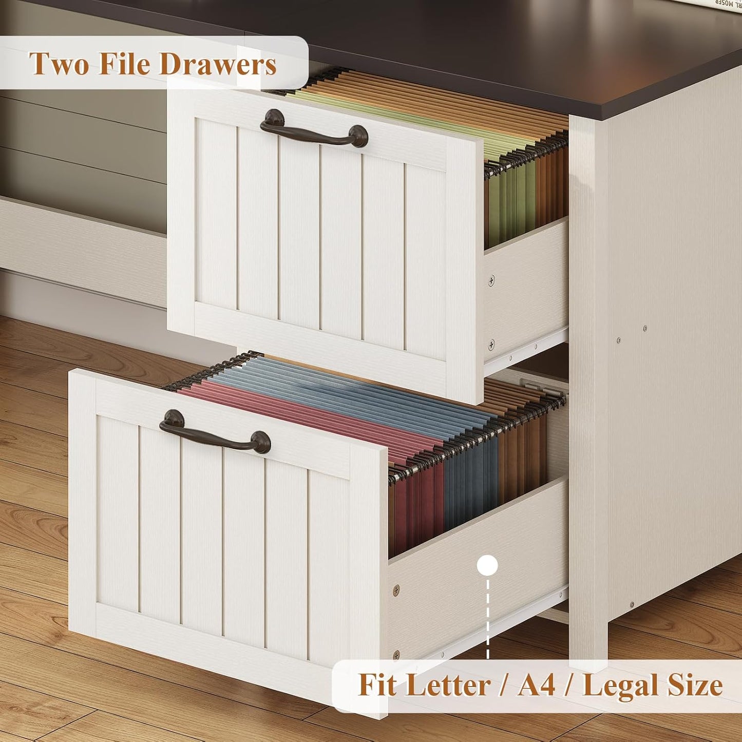 SEDETA Farmhouse 63" Executive Desk, Home Office Desk with File Drawer and Monitor Stand, Computer Desk with Drawers and Storage Cabinet, Wood Desk for Work Study Writing, White