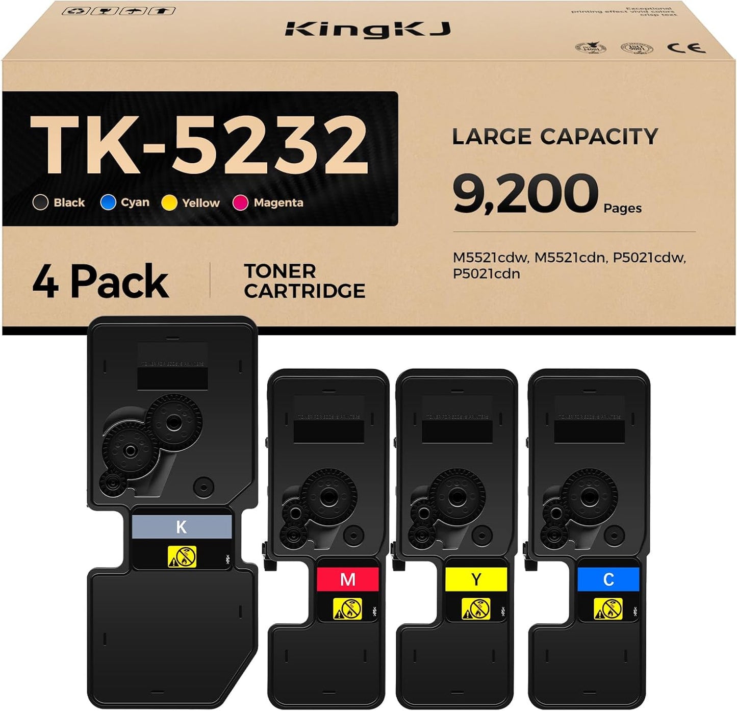 TK-5232 TK5232 Toner Cartridge 4Pack High Yield Replacement for Kyocera TK-5232K TK-5232C TK-5232M TK-5232Y Compatible with Kyocera ECOSYS M5521cdw P5021cdw P5021cdn M5521cdn Laser Printer Black Color