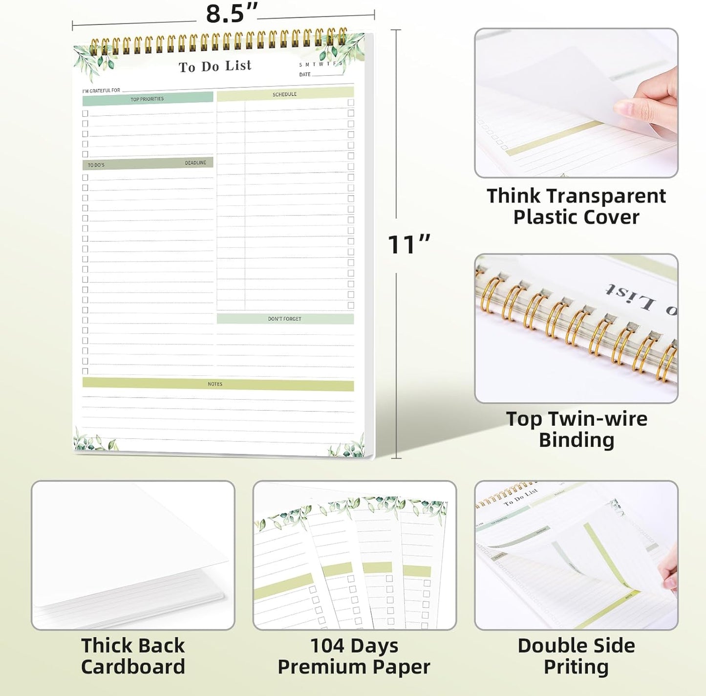 To Do List Notepad Undated, Daily To Do List Notebook (8.5"x 11") Spiral Daily Task Hourly Schedule Planning Pad with Checklist Suitable for Office, Home and School 104 Pages