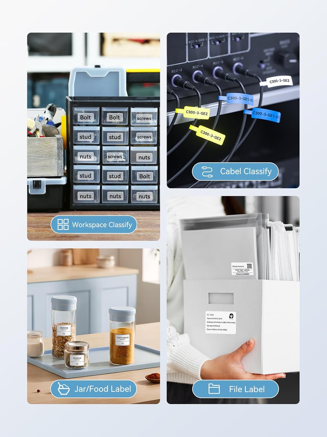 NIIMBOT B1 Label Maker Machine with 3 Tapes, 50x30mm/50x80mm/ 50x50mm Round Labels, Bluetooth Thermal Label Printer for Small Business,Office,Home,School (Blue, 1 Printer+3 Roll Label)