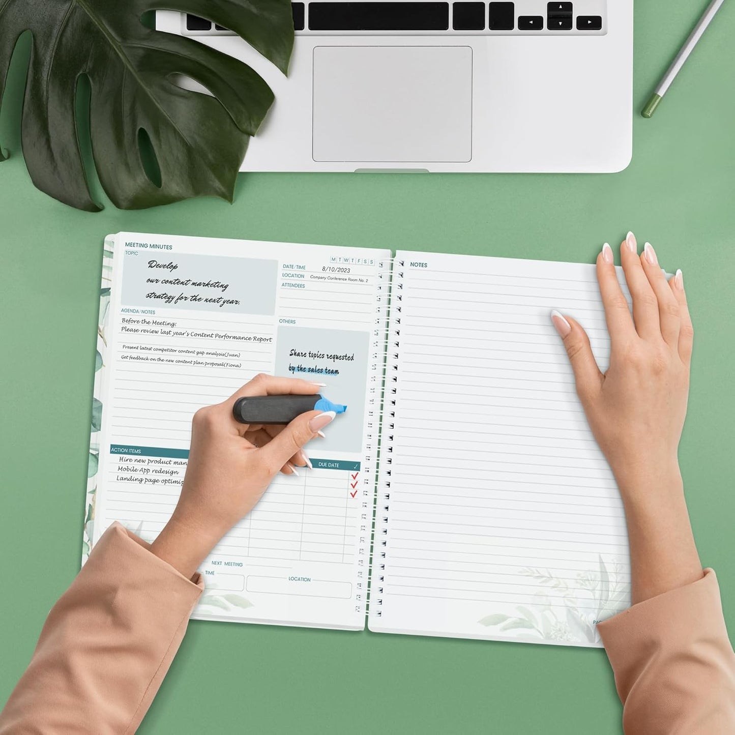 SUNEE Half Meeting Half Note - 8.5"x11" Professional Notebooks for Work - 160 Pages, A4 Size Project Planner, Spiral Meeting Agenda/Minutes Organizer for Women Men, Note Taking, Office & Business