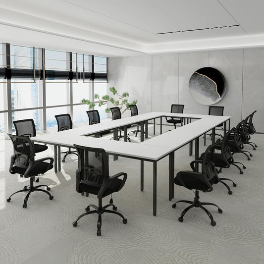 Bonzy Home Conference Table, 23FT Office Computer Desk, Printer Podcast Table for Meeting Room Conference Room Study Room, 10 PCS Random Combination, White, 275.5"x47.2"x29.5"