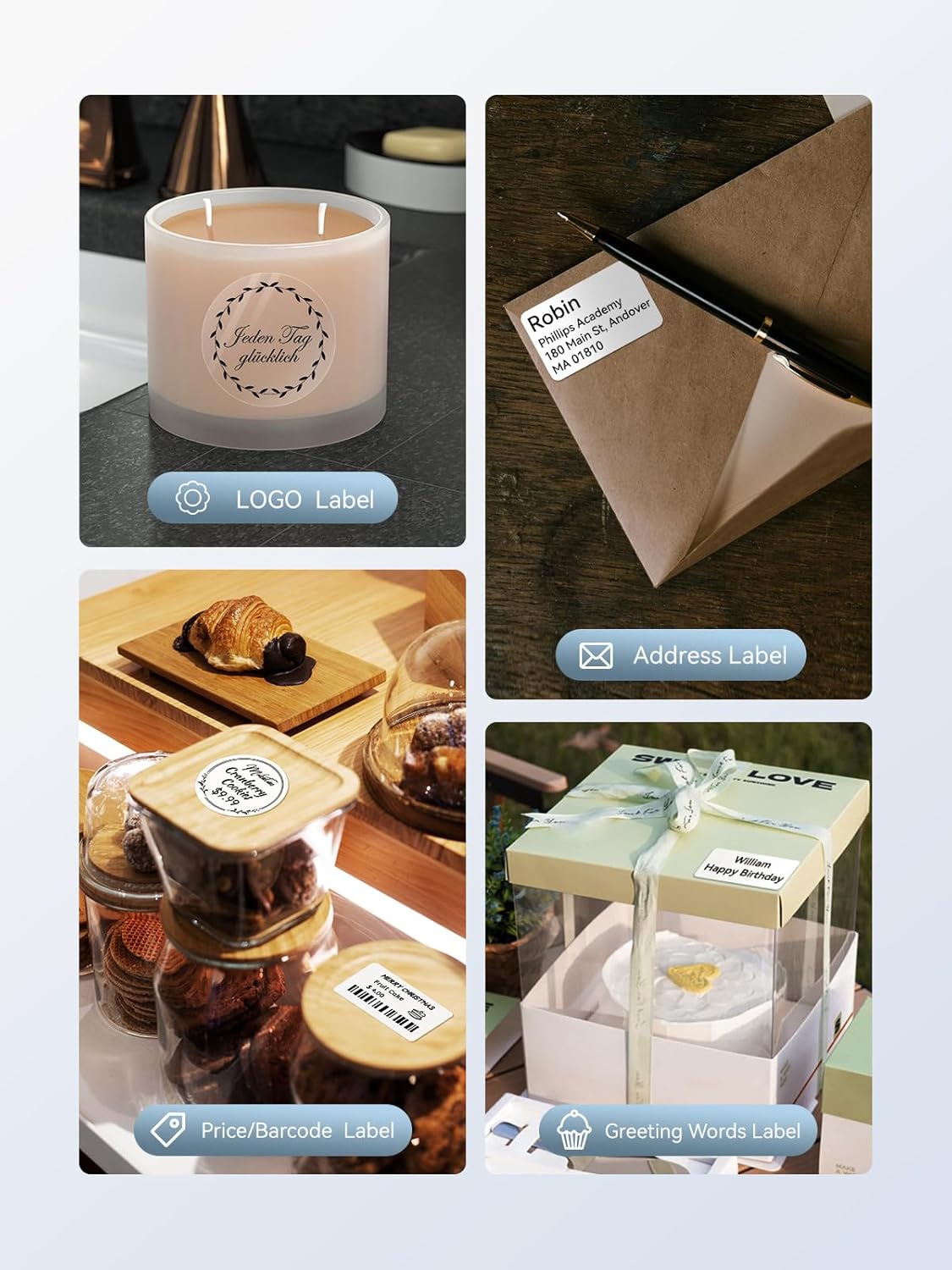 NIIMBOT B1 Label Maker, Portable Bluetooth Thermal Label Printer with Large Waterproof Tape and Multiple Templates for Kitchen, Home, School, Small Business,2 Inch (Silver, 1 Printer+1 Roll Label)