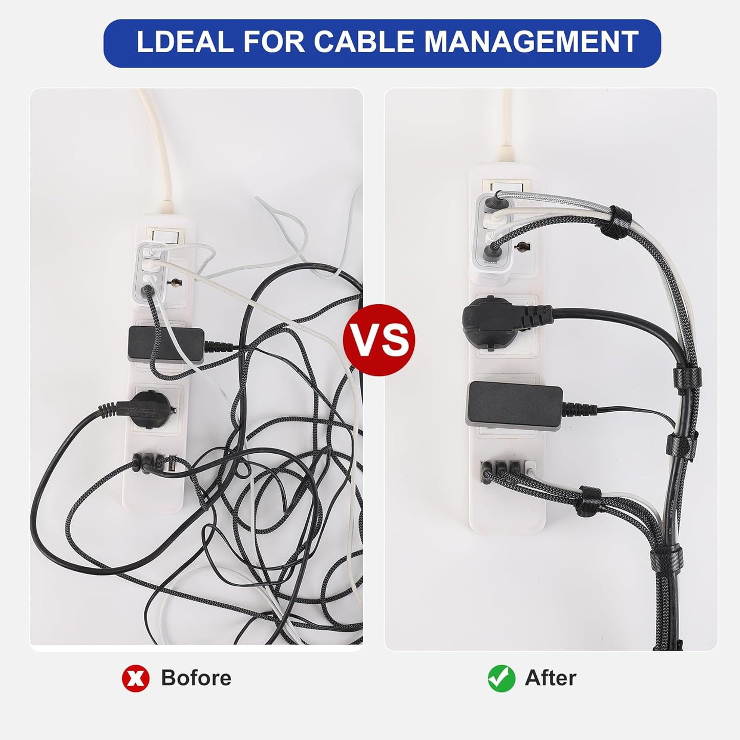 Reusable Cable Ties, 60 PCS 8 Inches Adjustable Cord Straps Wire Organizer Cord Wrap and Hook Loop Cable Management