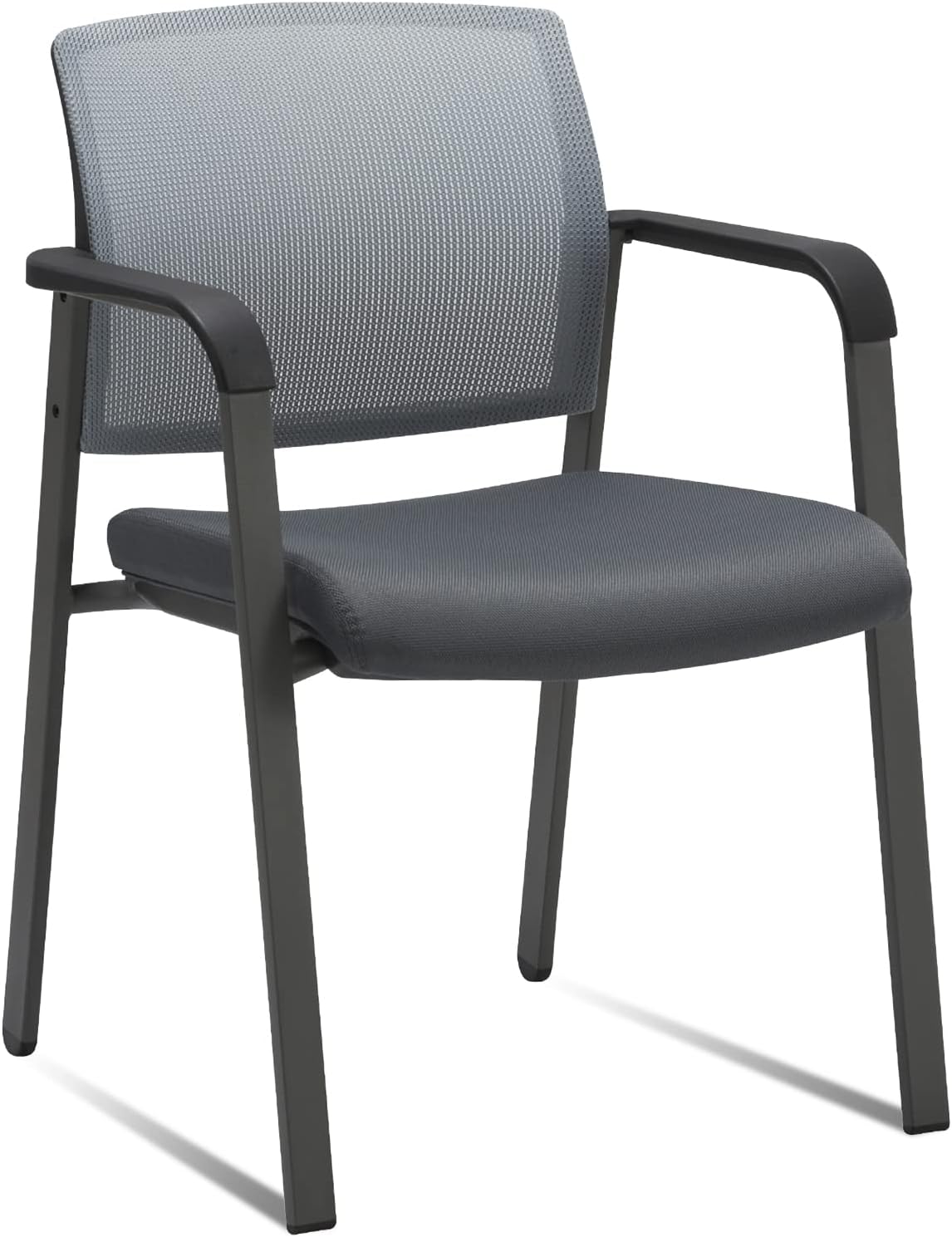 CLATINA Mesh Back Stacking Arm Chairs with Upholstered Fabric Seat and Ergonomic Lumber Support for Office School Church Guest Reception Grey