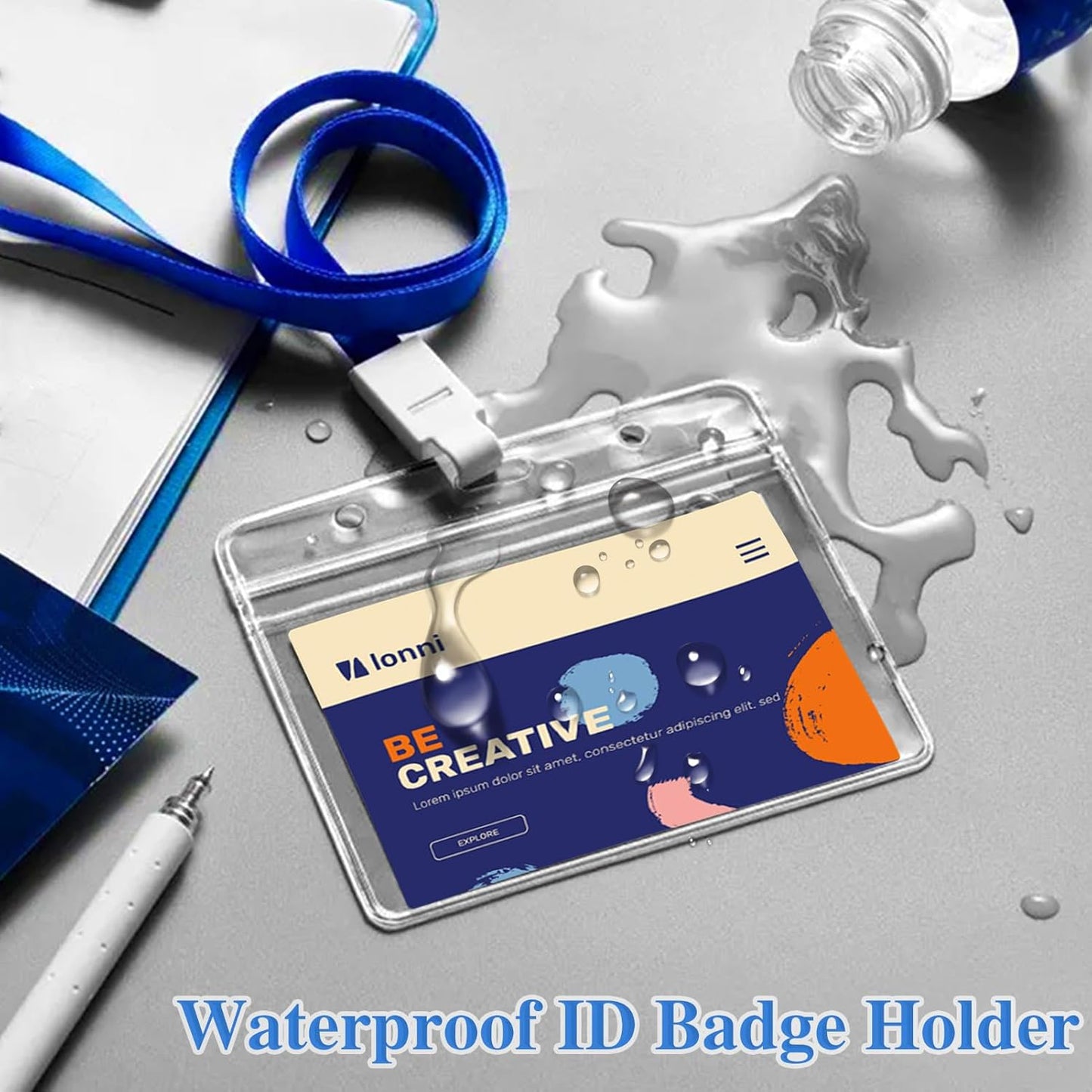 Horizontal Badge Holder, Extra Thick ID Card Name Badge Holder, Name tag Holder with Waterproof Type Resealable Zip (100 Pcs)
