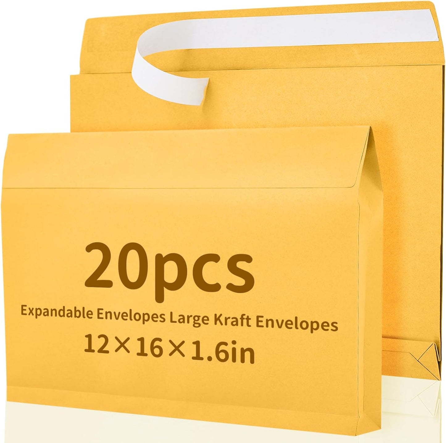 20 Pcs 12 x 16 x 1.6 Inch Large Expandable Catalog Envelopes Manilla Kraft Peel and Seal Envelopes Light Large Mailing for Office Home Documents Magazines Photos Storage Organizing (Yellow)