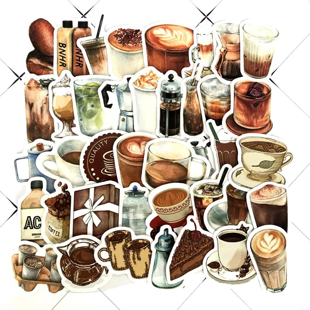 Vintage Coffee Theme Scrapbooking Stickers - MAXLEAF 40PCS Retro Coffee Waterproof Stickers for Planner Phone Case Scrapbook Junk Journals Diary Decoration