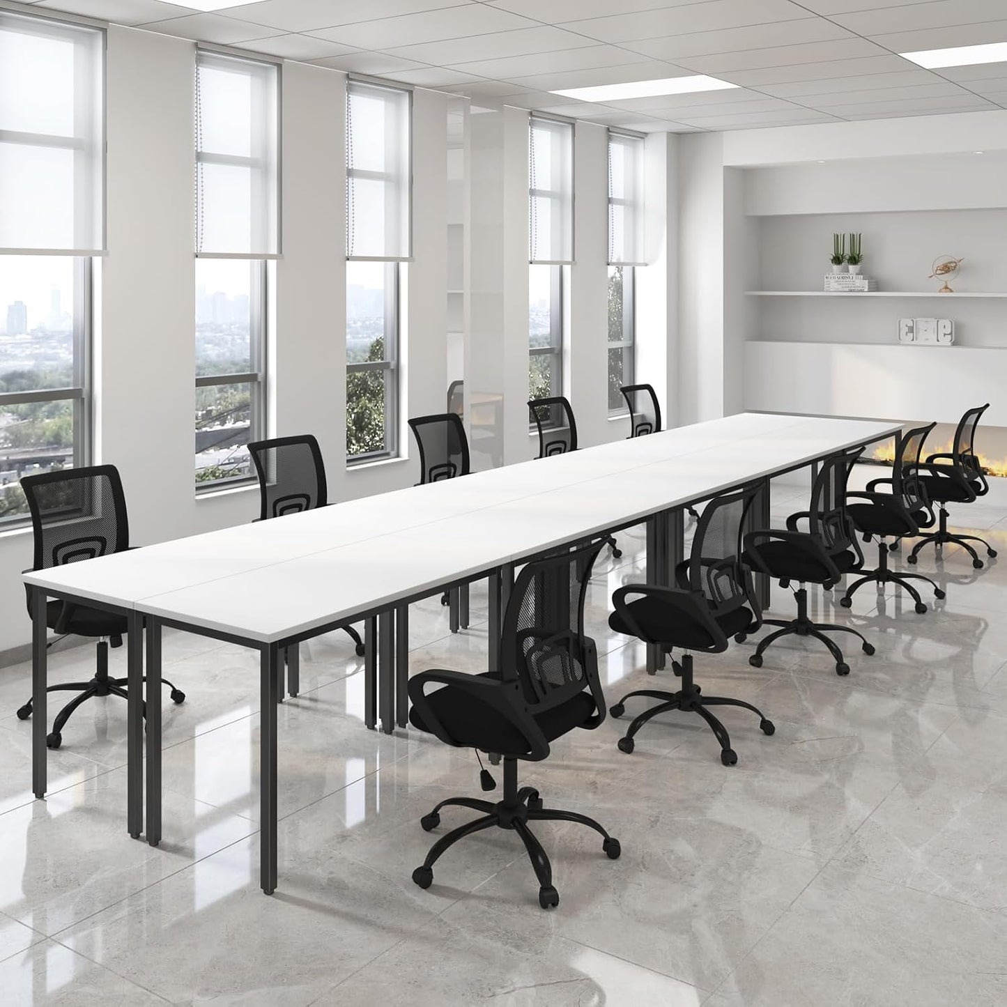 Bonzy Home Conference Tables 20ft Office Computer Desk for Meeting Room Study Writing Printer Podcast Table for 24 People Modern White 10PCS 236.2"x47.2"x29.5"