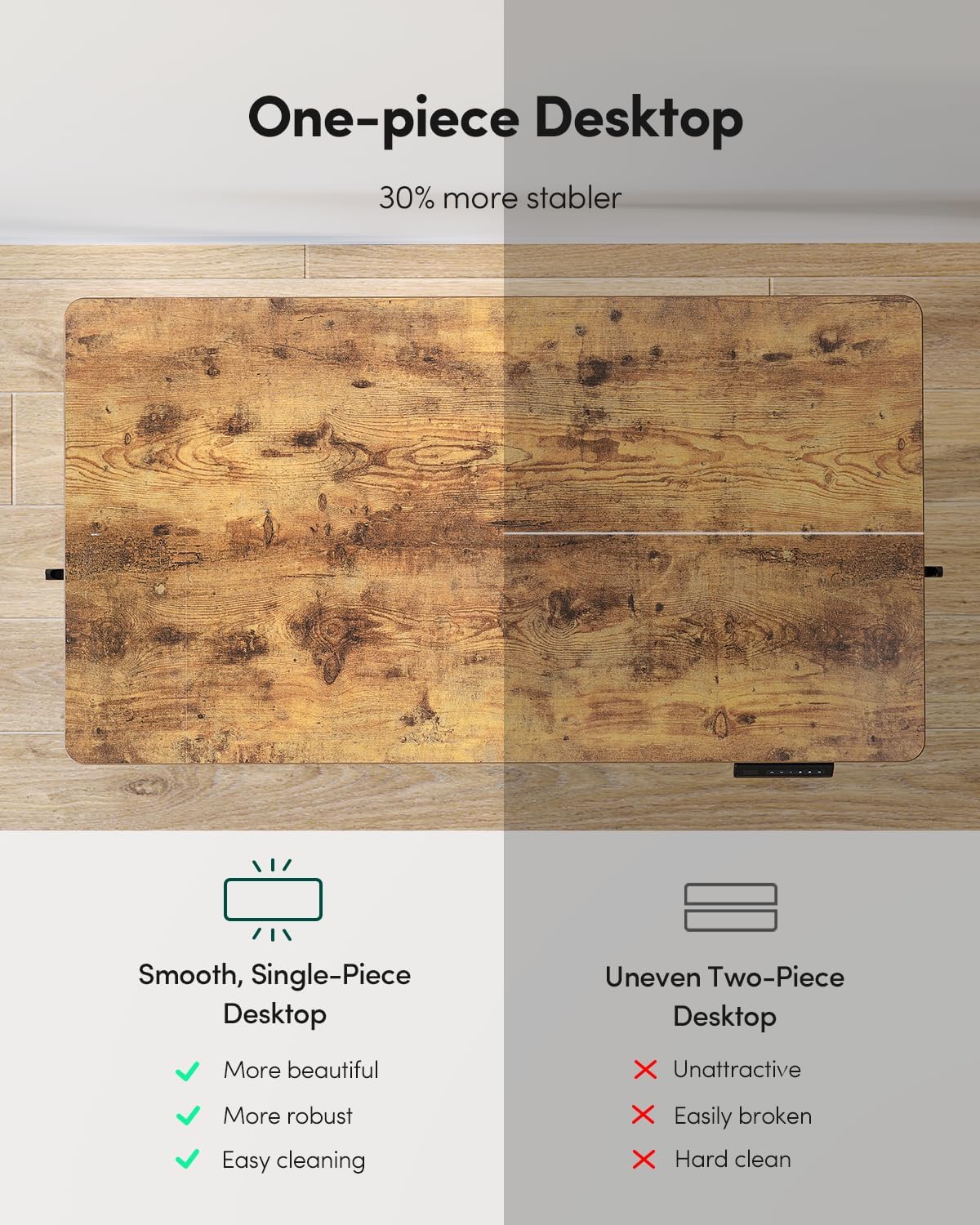 FEZIBO One-Piece Standing Desk Adjustable Height Stand up Home Office Desk, 32x24 Inch Electric Standing Computer Desk, with 4 Memory Presets, Fixable casters, Rustic Brown