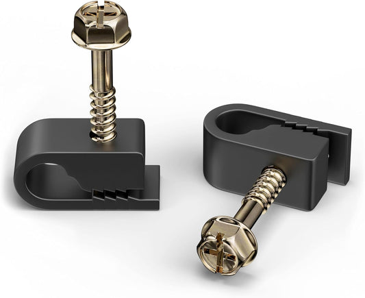 THE CIMPLE CO Wire Clips, Single Cable Wall Clip, Coaxial, Cat6, Electrical Wire, Ethernet, 1/4 in (6 mm) Screw Fastener, 100 Pack, Black