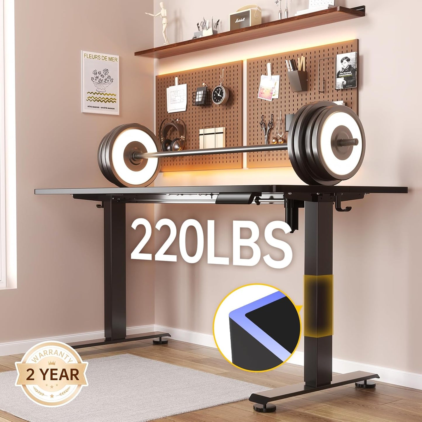 Veken 55 Inch Large Electric Standing Desk, 4 Memory Heights Adjustable,Sit to Stand Up, Work Home Office Computer Table for Study, Walking Pad, Writing, and Games, Wooden Desktop Desks, Black