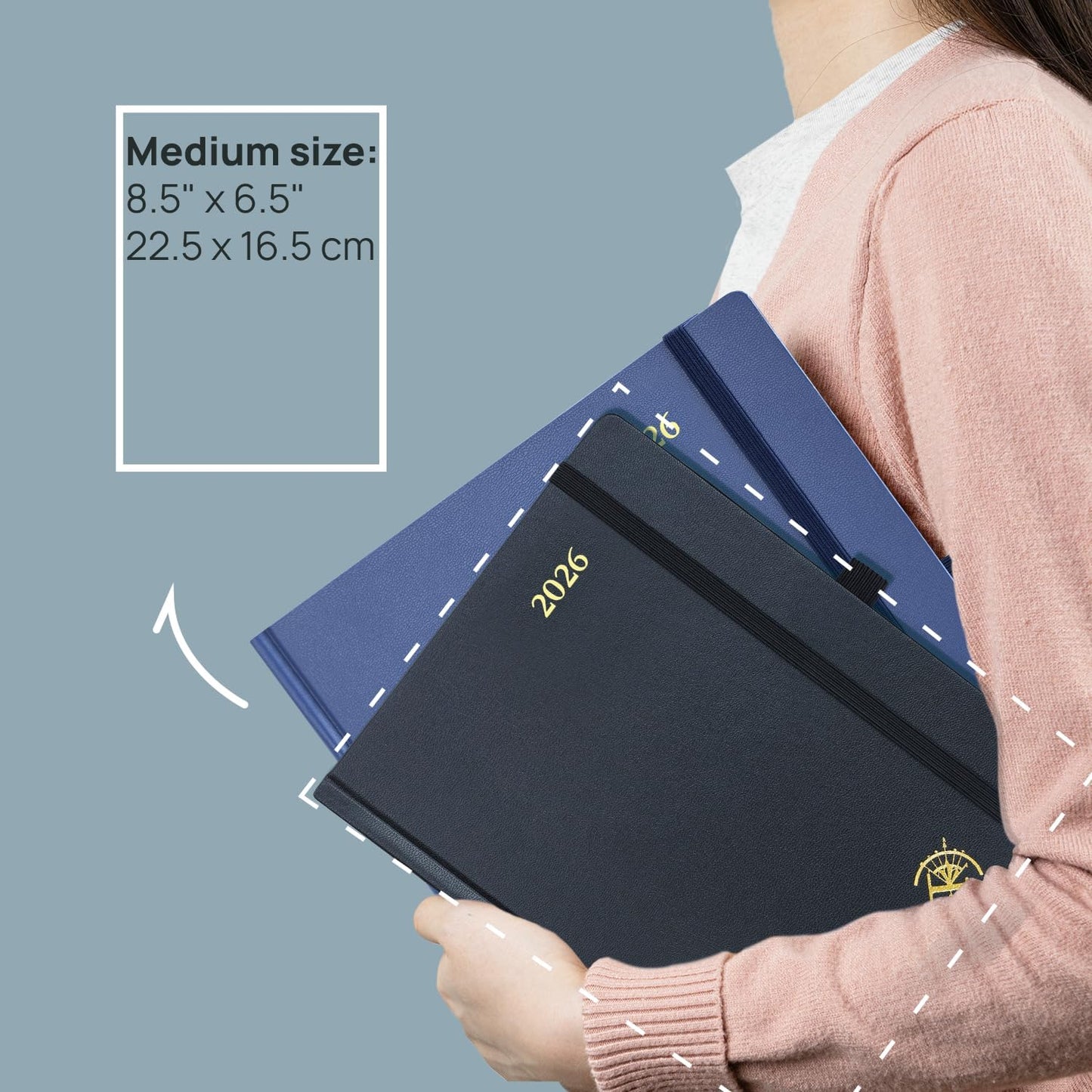 POPRUN 2026 Planner (Medium Size 8.5''x 6.5'' Hardcover) - Daily Weekly and Monthly Calendar Agenda 2026 Appointment Book with Hourly Time Slots, Monthly Tabs, 100 GSM - Orange