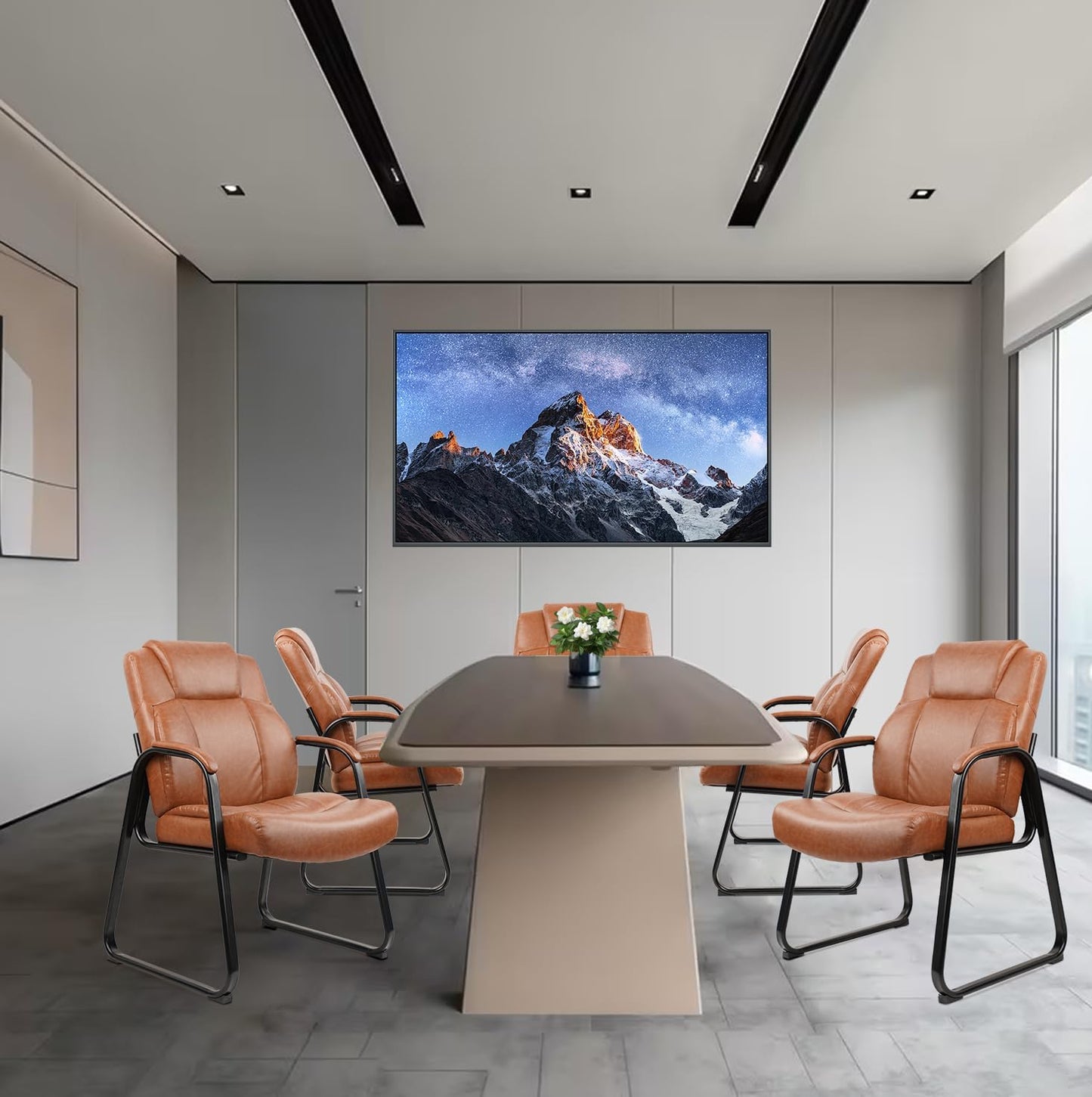 CLATINA Big & Tall 500 lb. Guest Chair, PU Leather Office Reception Chairs with Sled Base, Desk Chair No Wheels for Waiting Room Conference Lobby Computer Living Room, Brown, 8 Pack