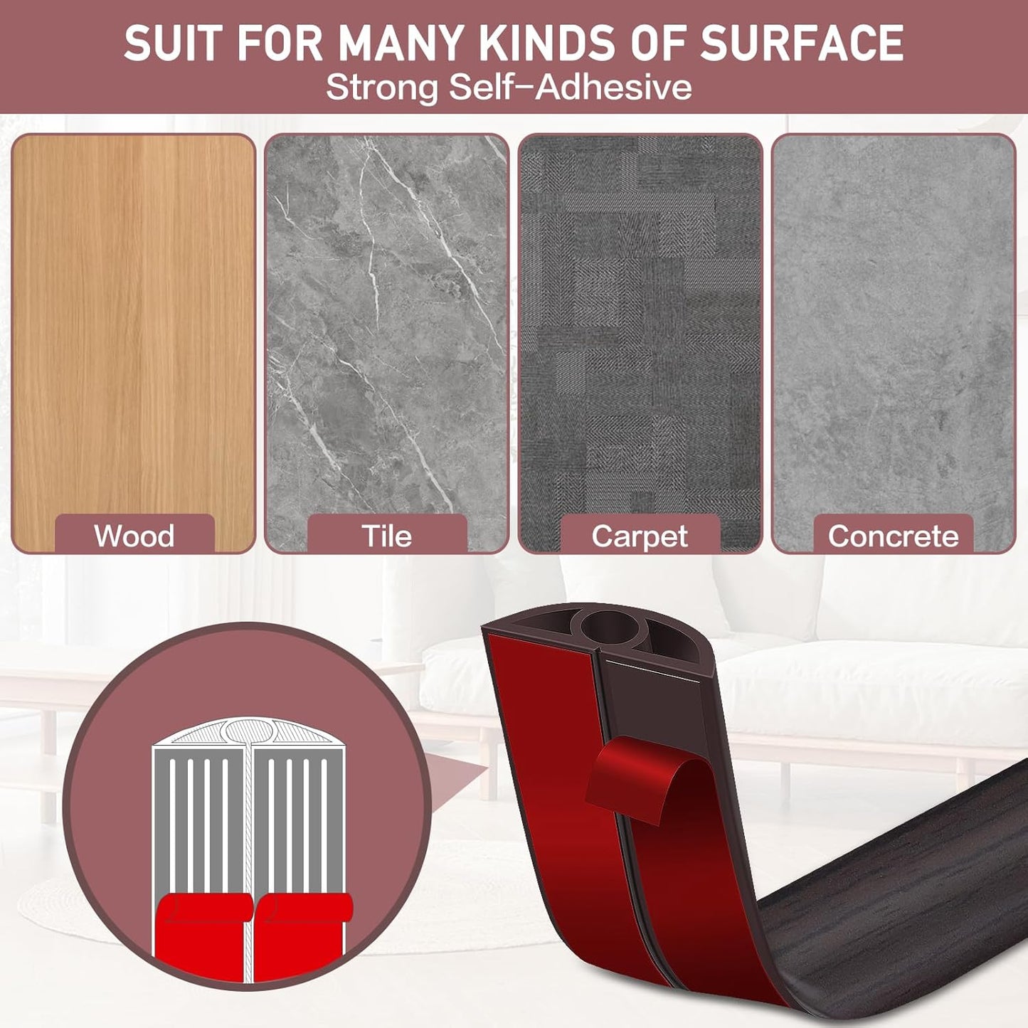 Floor Cord Cover Self Adhesive Cord Hider Floor Extension Cord Covers for Floor Power Cord Protector Cable Management Prevent Cable Trips Cable Cavity 0.32" W x 0.32" H (Dark Walnut, 3.3Ft)