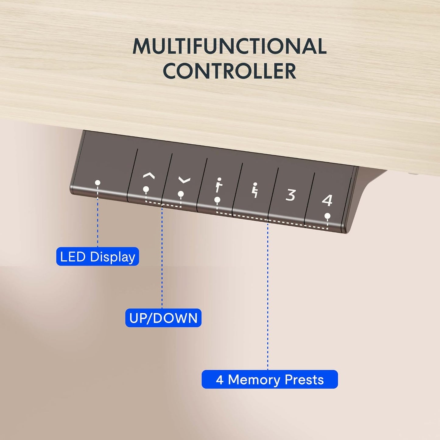 FLEXISPOT EN1 One-Piece Standing Desk, 48 x 30 Inches Electric Height Adjustable Desk for Home Office (White Frame + White Wood Grain Desktop)