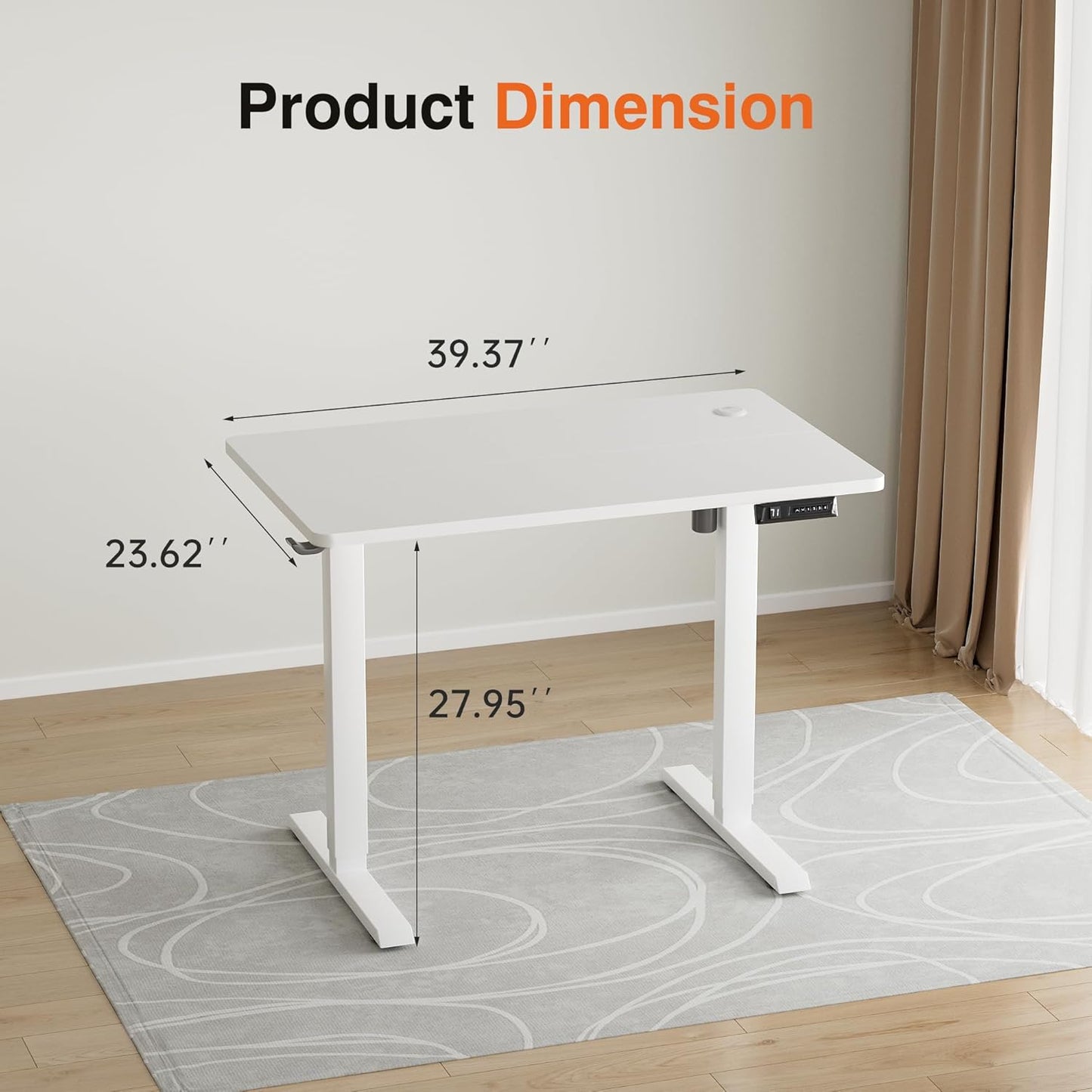 Furmax Electric Standing Desk, 39 x 24 Inches Height Adjustable Desk with Removable Casters, Home Office Computer Desk (White)