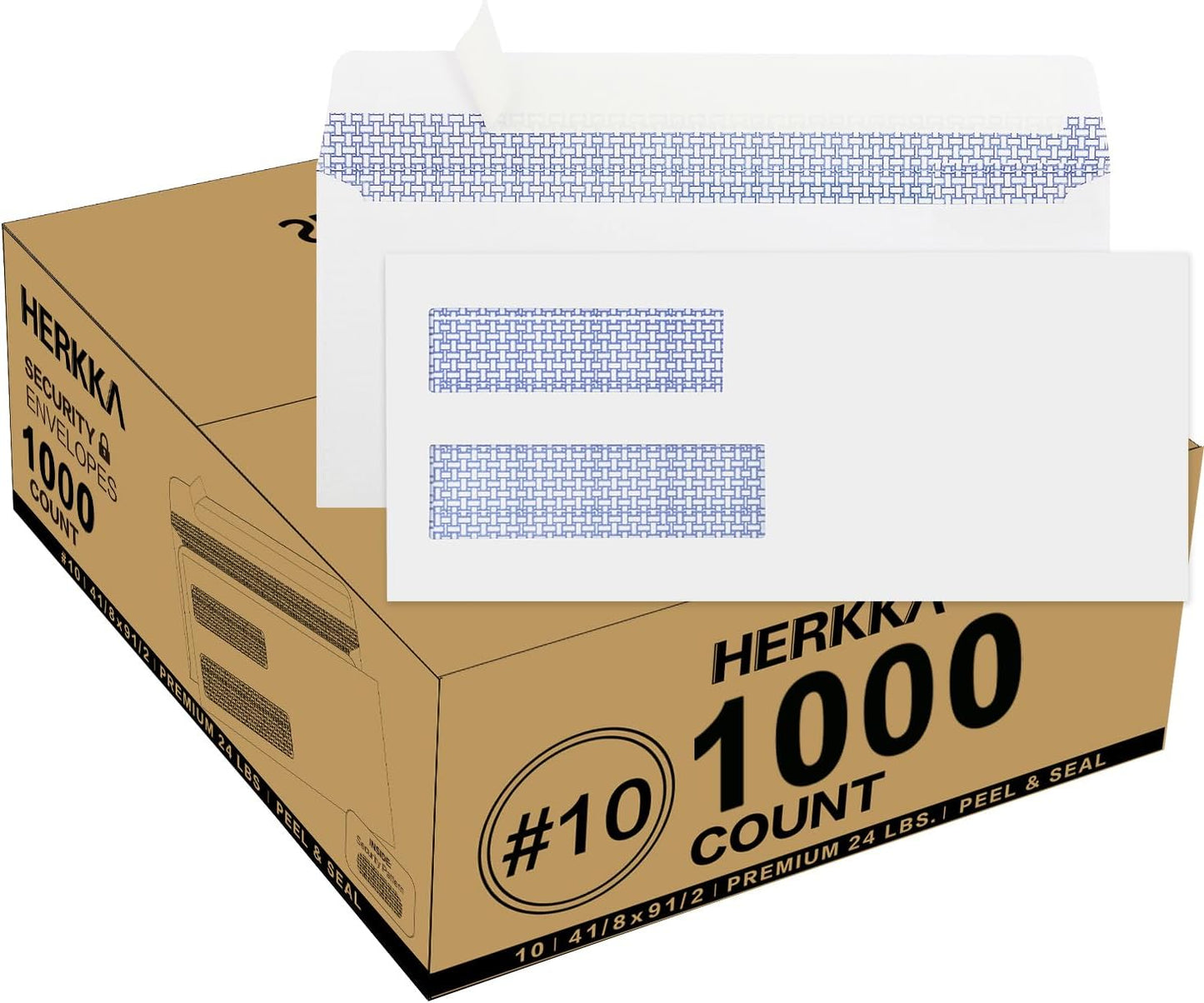 1000 Pack #10 Double Window Security Self-Seal Envelopes - Suitable Size for Multiple Business Statements, Quickbooks Invoices, and Return Envelopes, Size 4-1/8 x 9-1/2 - White - 24 LB