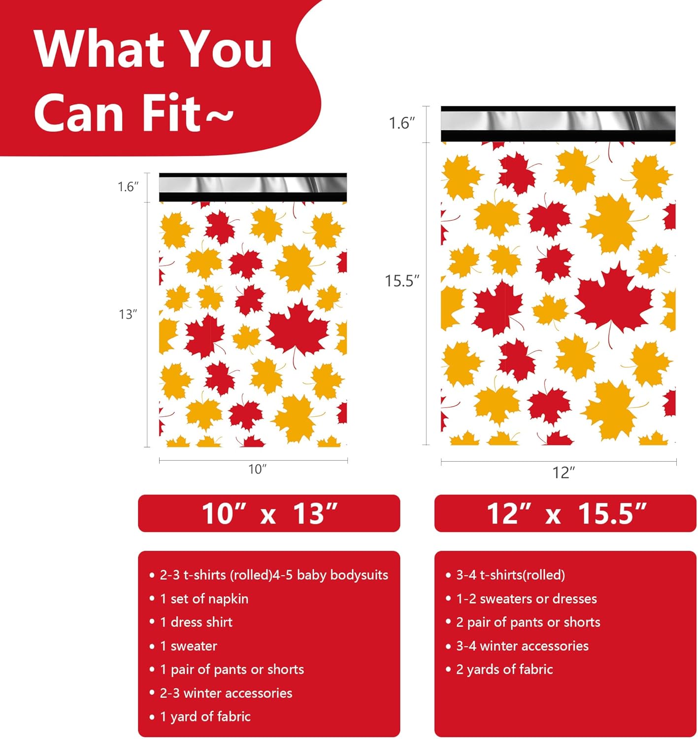 Poly Mailers 10x13 Inch 100 Pcs - Maple Leaf printed Shipping Bags, 2.4mil Thickness, Waterproof and Tear Resistant Mailing Envelopes, Self-Sealing Packaging Bags for Small Business