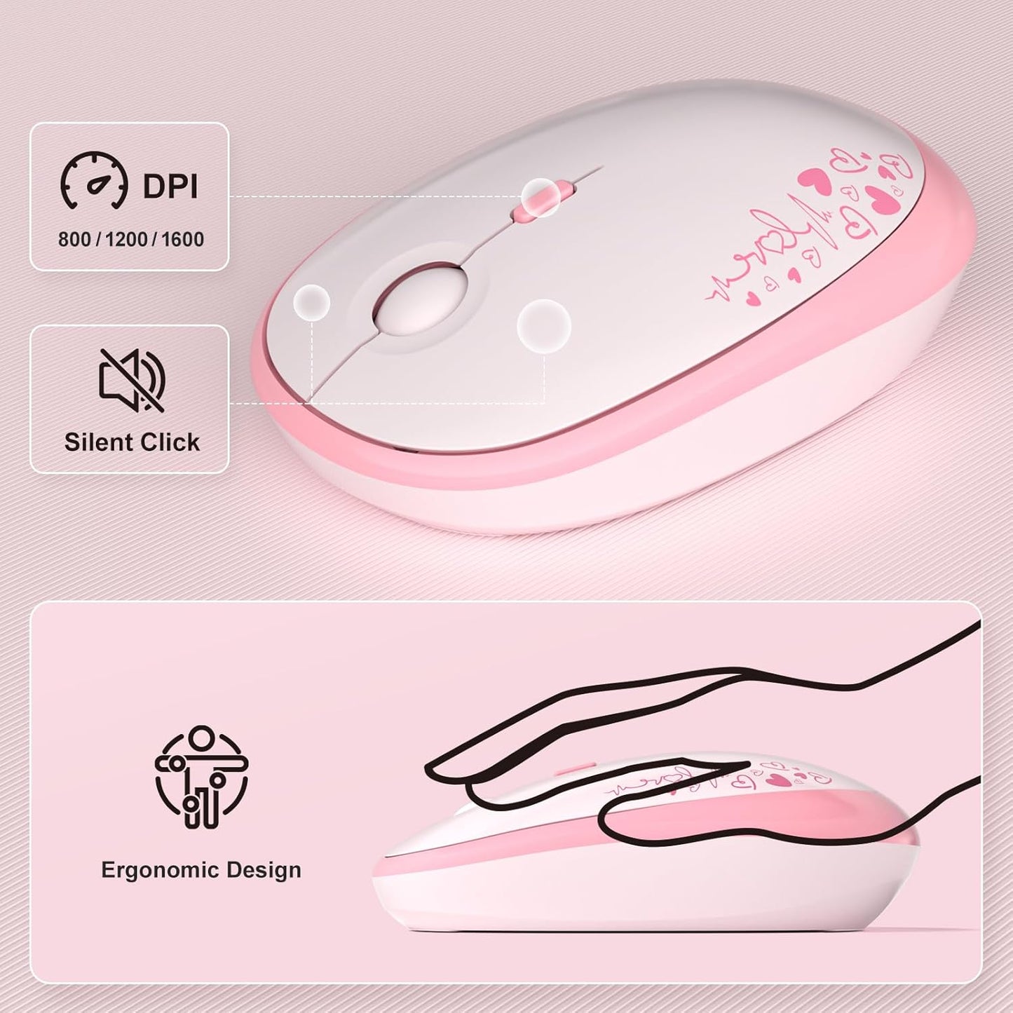 MOFII Wireless Keyboard and Mouse Combo, 2.4GHz Retro Typewriter Keyboard Full Size, Quiet Click Mouse for PC, Laptop, Desktop, Computer, Windows (Pale Pink)