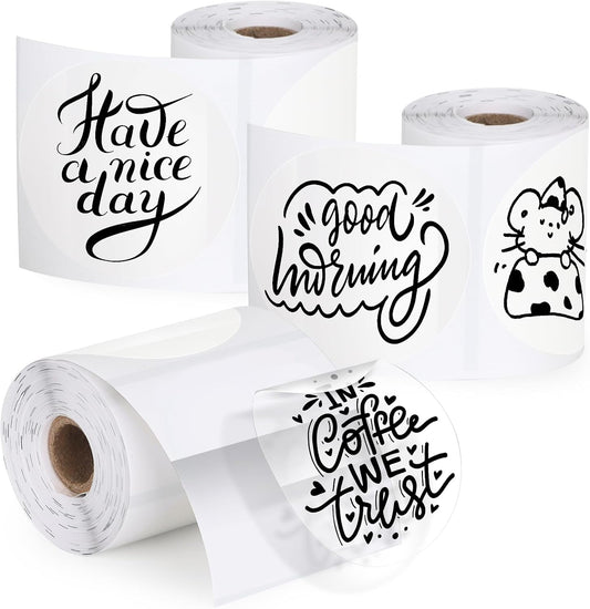 HuiJuKeJi 3 Rolls Transparent Round Thermal Labels, 2 Inch Circle Adhesive Direct Sticker Paper for Phomemo M220/M221/M100/M110/241BT, Multipurpose Clear Custom Sticker Label-140pcs/Roll