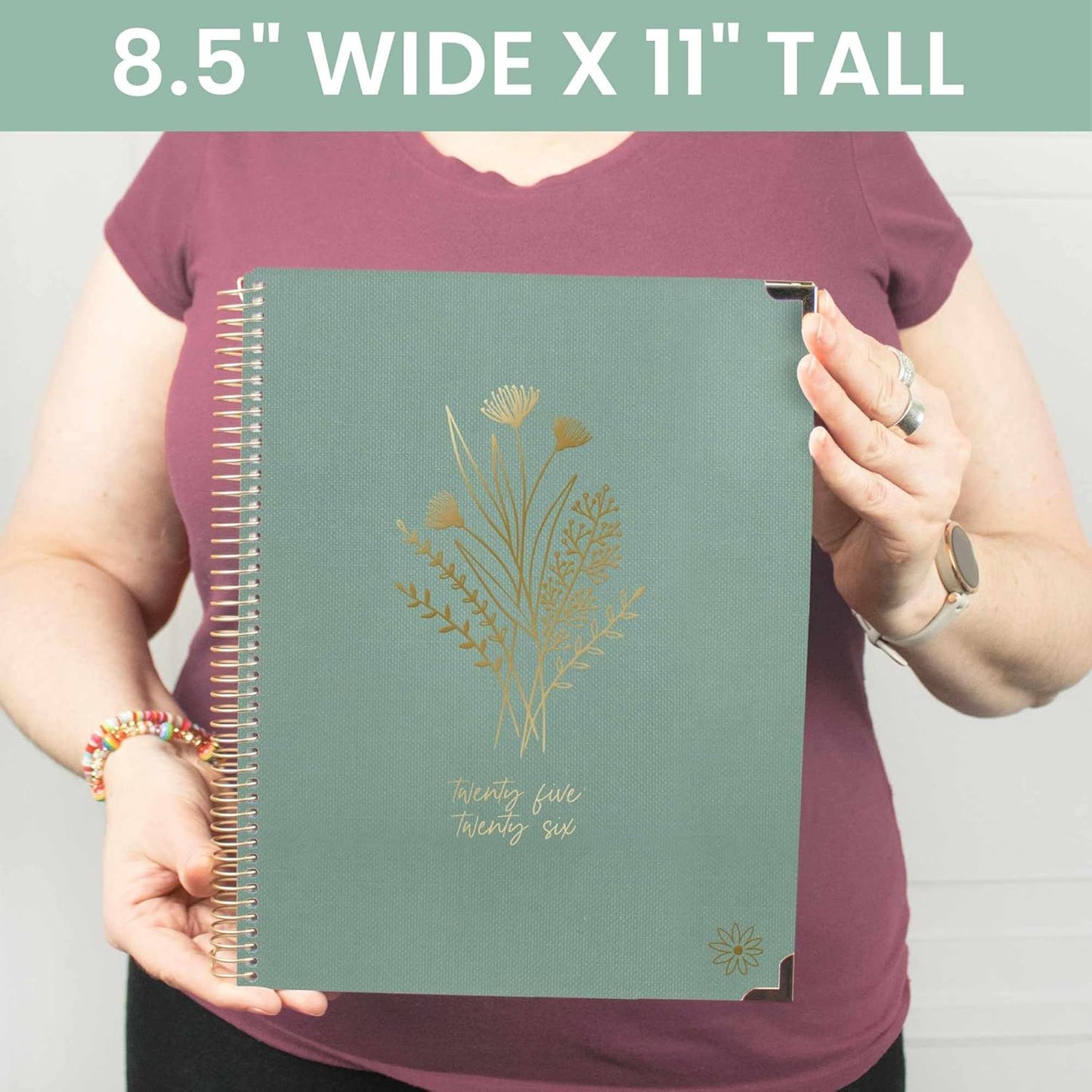 bloom daily planners HARDCOVER 2025-2026 (8.5" x 11") Academic Year Day Planner (July 2025 - July 2026) - Aesthetic Task Goal Organizer - Monthly & Weekly Inspirational Agenda Book - Green Linen