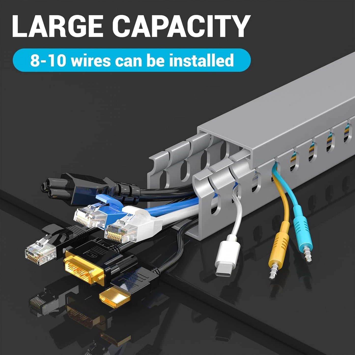 Open Slot Wire Duct Kit, 62.8"(4 x 15.7) Server Rack Cable Management, Cable Management Raceway for Hide Network HDMI VGA Cable, Wiring Raceway Cable Duct, Desk Wire Channel, 4 Pack, Grey